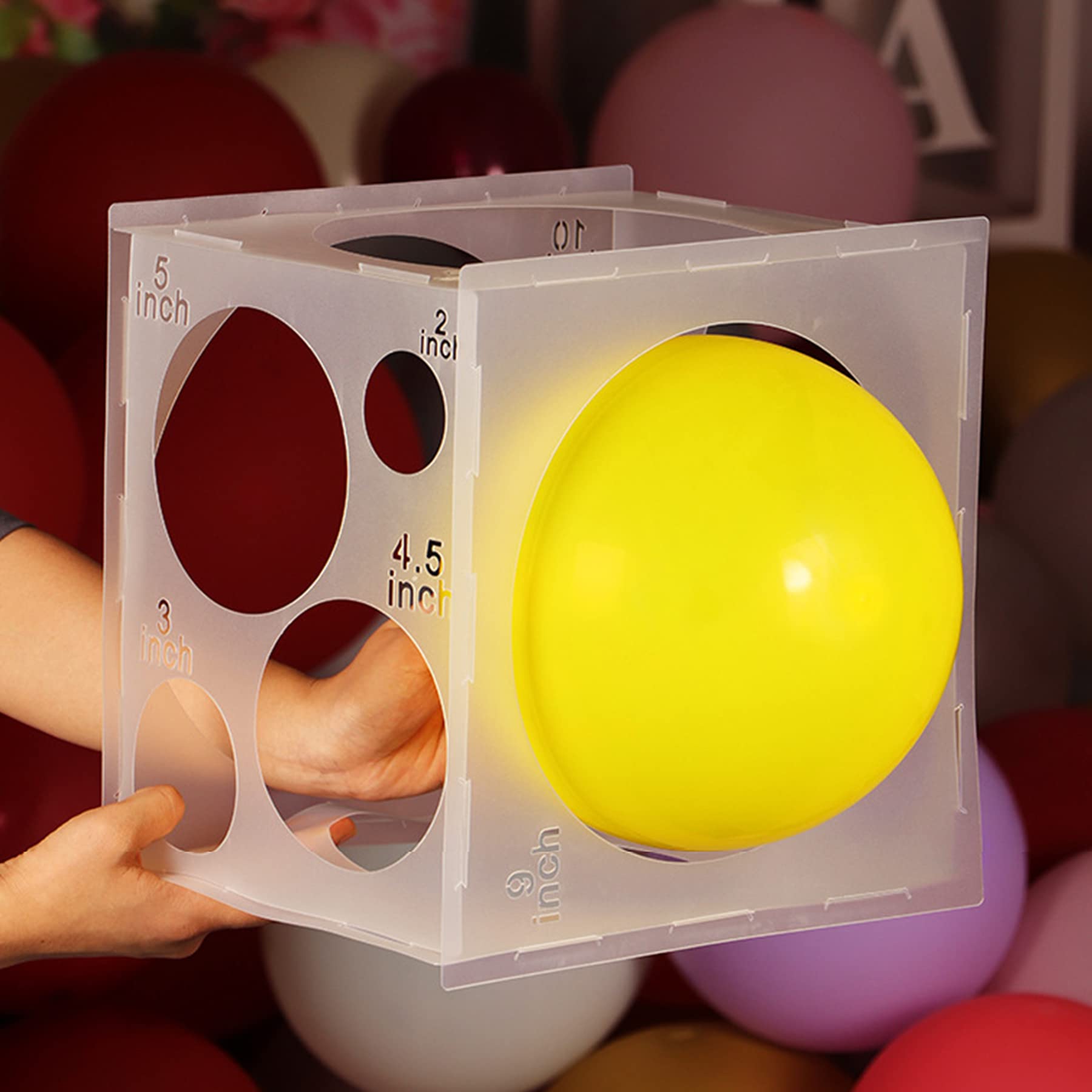 Acrice Collapsible Plastic Balloon Measuring Box with 9 Adjustable Hole Sizes - Perfect for Birthday Party Decorations, Baby Showers & Wedding Balloon Arrangements
