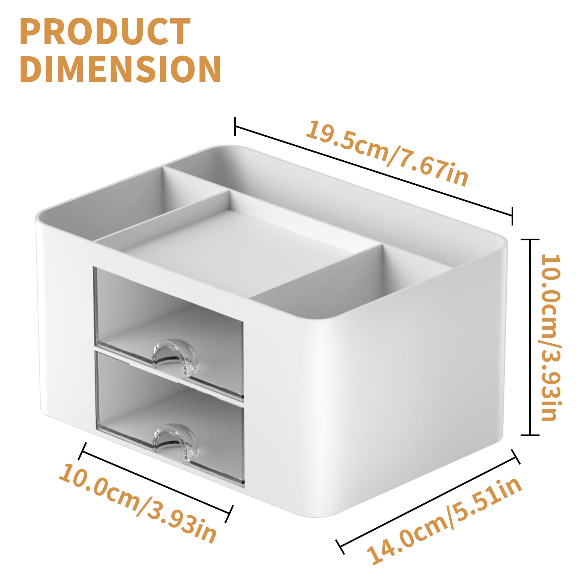 Marbrasse 2-Drawer Pen Organizer - Multi-Functional Desk Pencil Holder with 5 Compartments for Office & Art Supplies (White) | Perfect for Home Office, School, and Craft Room Organization