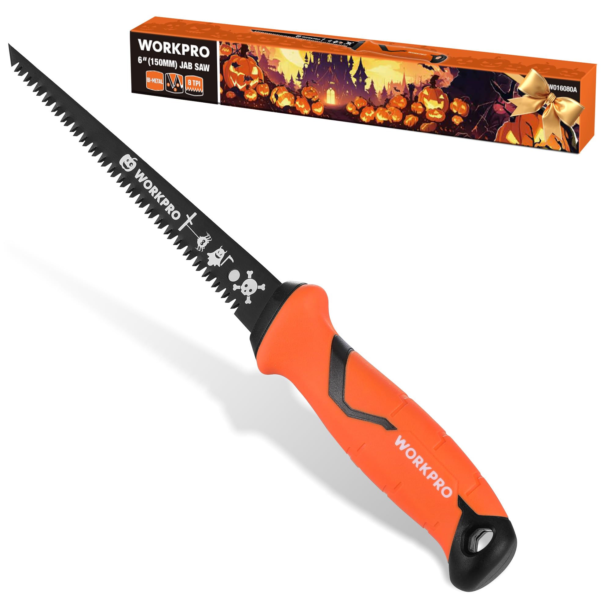 WORKPRO 6-inch Drywall Saw - Fast Cutting Bi-Metal Keyhole Saw with TPR Grip - Professional Jab Saw for Sheetrock, Pumpkin Carving & DIY Projects - Includes Gift Box - Perfect for Home Renovation, Wall Repair & Holiday Decorating