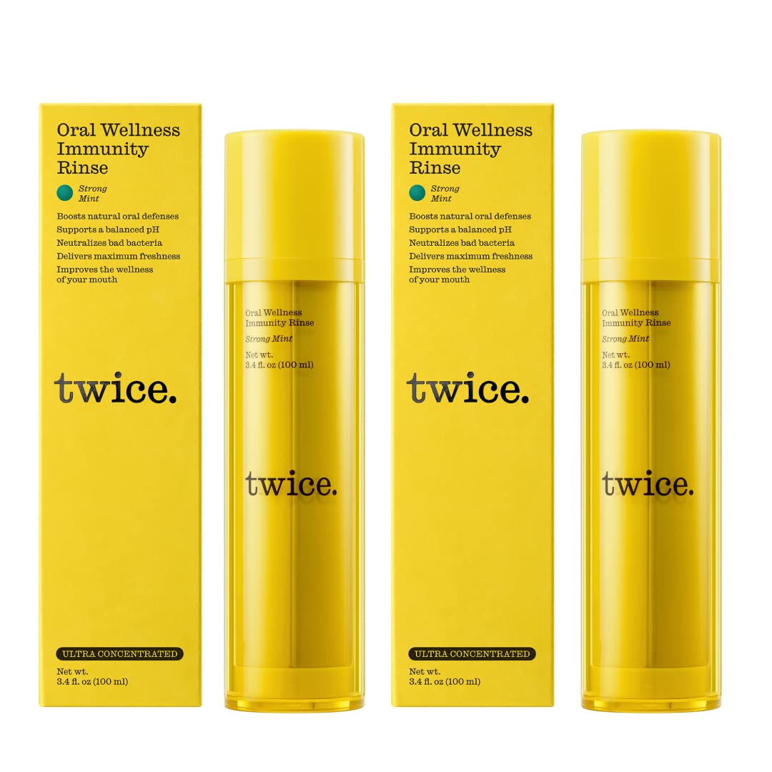 Twice Alcohol-Free Mouthwash - Strong Mint Flavor, Premium Immunity Rinse for Teeth Whitening, Gum Health & Fresh Breath (2-Pack, 2-Month Supply) - Ideal for Daily Oral Care & Travel