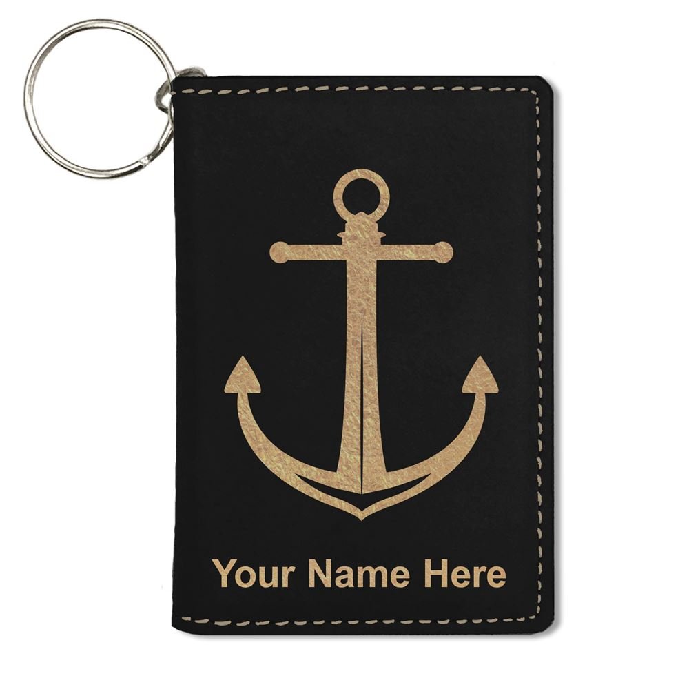 Personalized Engraved ID Holder Wallet - RFID Blocking Slim Card Case for Men Women - Perfect for Travel, Work & Everyday Use with Boat Anchor Design