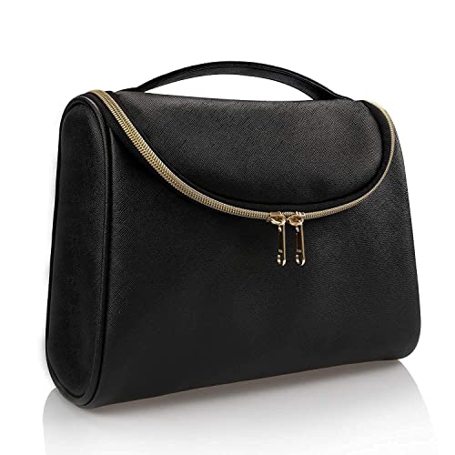 XIZIS Large Travel Makeup Bag for Women - Waterproof Vegan Leather Cosmetic Organizer with Brush Holder | Perfect for Vacation, Gym & Daily Essentials Storage
