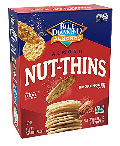 Blue Diamond Nut-Thins Almond & Rice Cracker Snacks - Smokehouse Flavor, 4.25 oz (Pack of 2) | Gluten-Free, Healthy Snacks for Office, Travel & Parties