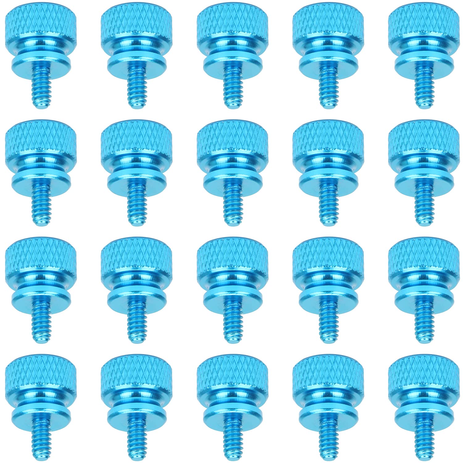 20-Pack 6-32 Thread Lake Blue Anodized Aluminum Thumb Screws for Computer Case, Cover, Power Supply & Hard Drives - Secure & Easy Installation for PC Builds & Upgrades
