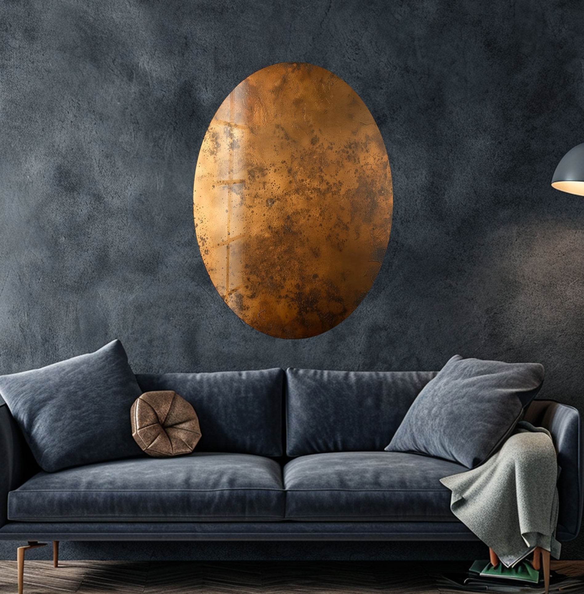Abstract Bronze Glass Wall Art - Asymmetric Oval Design for Modern Home & Office Decor | Elegant Living Room, Bedroom, or Entryway Statement Piece