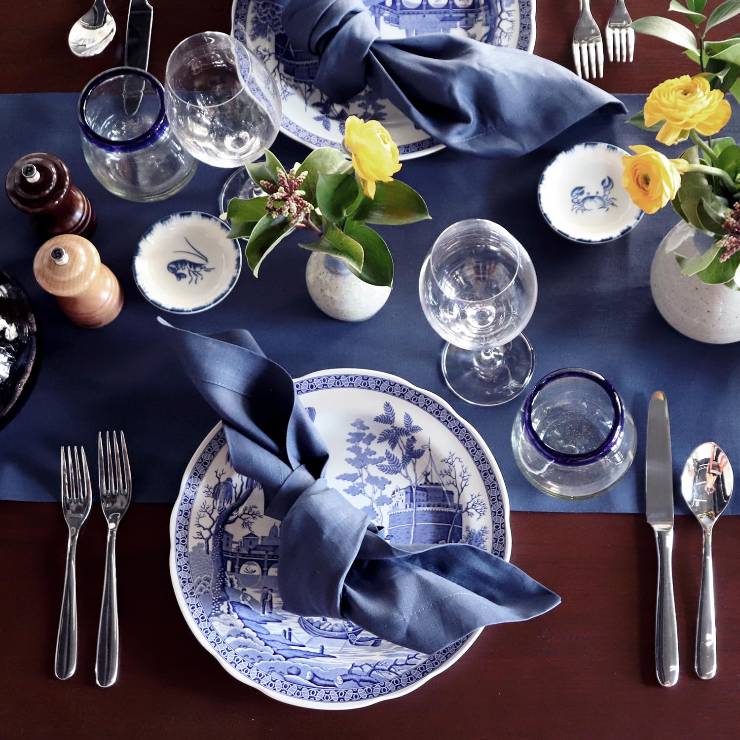 Navy Blue Linen Table Runner 14x126 Inches - Premium Italian Linen Dining Table Decor, Handcrafted in USA - Perfect for Weddings, Dinner Parties & Holiday Table Settings