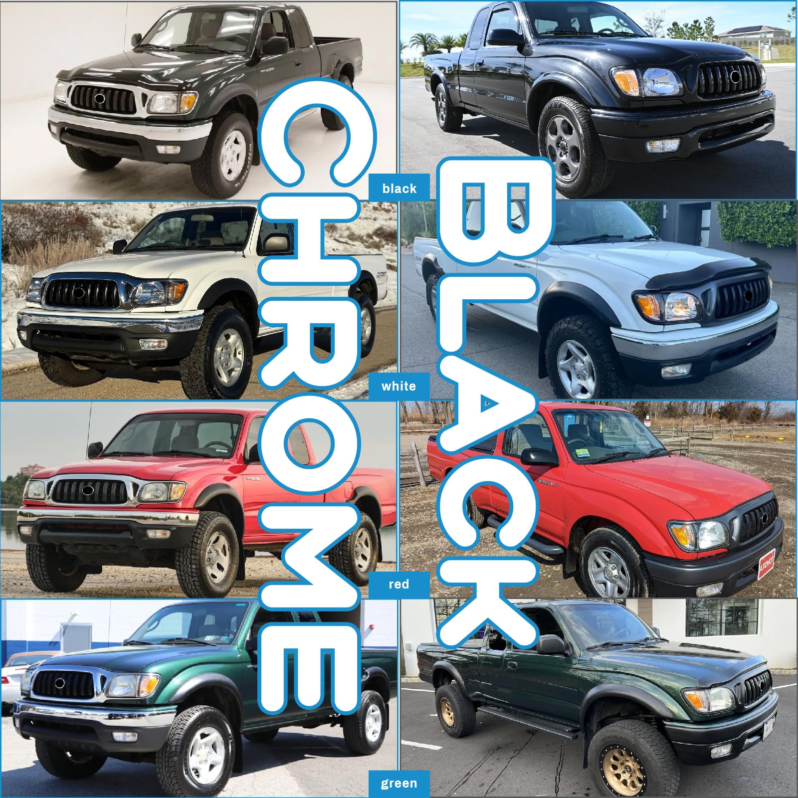 Black Front Grille Grill Compatible with 2001-2004 Toyota Tacoma | Durable Replacement Car Part for Off-Road & Street Driving