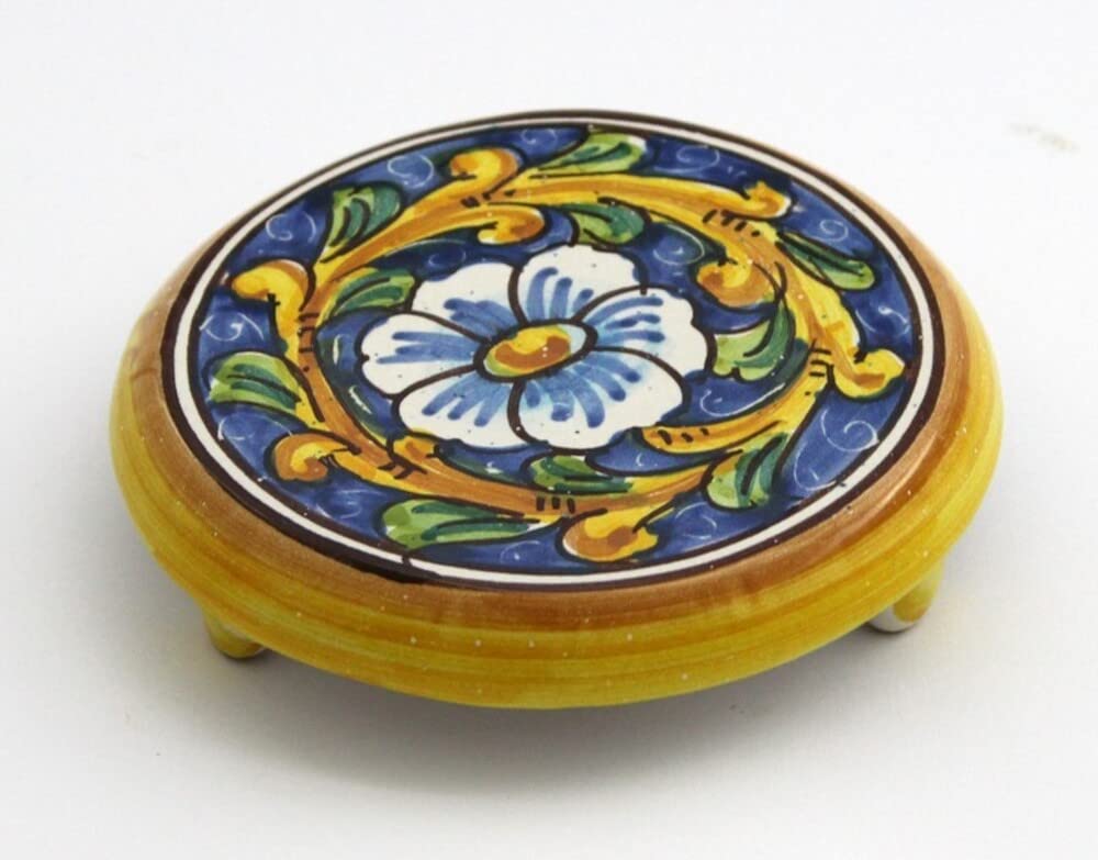 Hand-Painted Sicilian Baroque Ceramic Coffee Pot - Blue, Yellow, Green & Red San Stefano di Camastra Art - Perfect for Italian Coffee Brewing & Home Decor