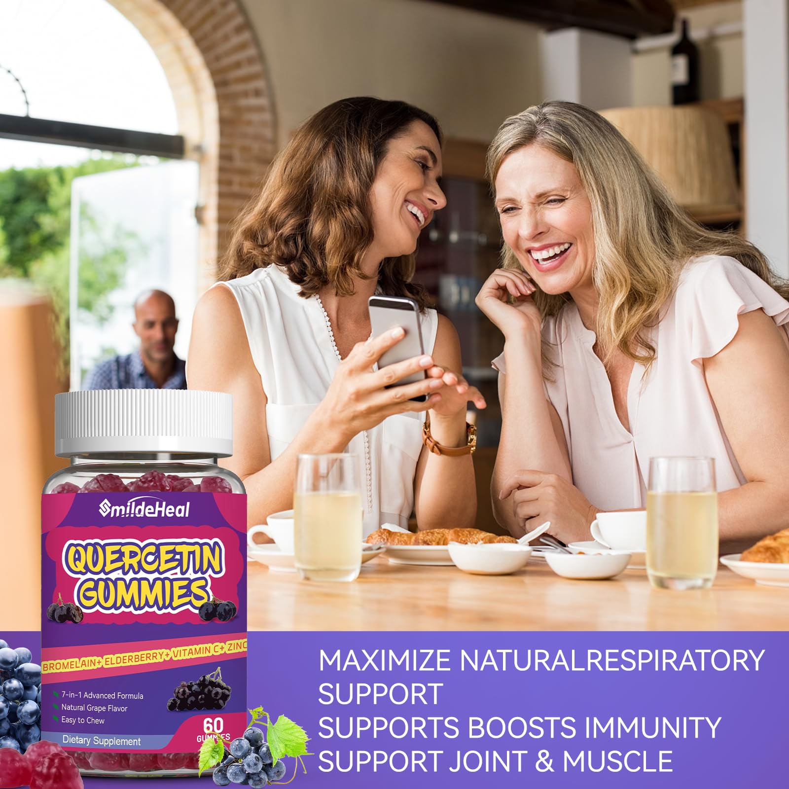 Quercetin Gummies 1200mg with Bromelain, Zinc & Vitamin C - Immune Support Supplement for Adults & Kids - 60 Vegan Gummies for Daily Wellness & Allergy Relief