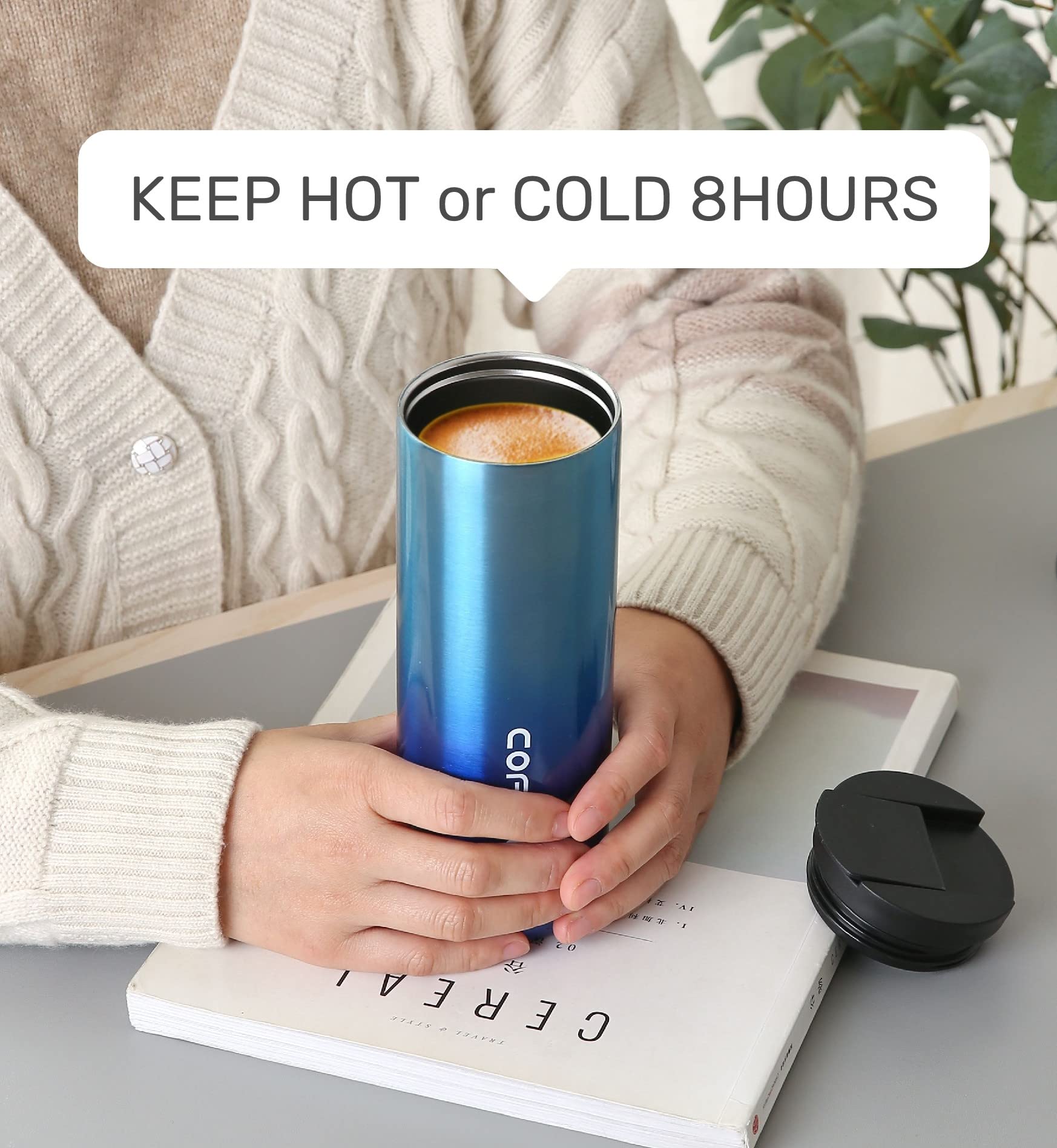Premium Stainless Steel Insulated Coffee Mug - 18.5oz (550ml) Double Wall Vacuum Travel Tumbler with Leakproof Screw Lid - Keeps Hot/Cold for Hours - Perfect for Commuting, Camping & Office Use (Blue)