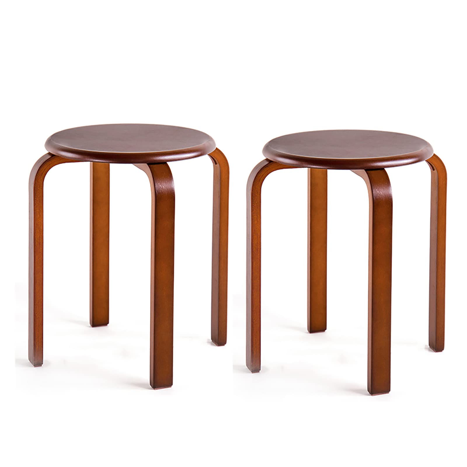 18 Inch Solid Wood Dining Stools Set of 2 - Round Backless Stackable Stools for Kitchen, Bar, Living Room & Bedroom - Natural Wooden Seat Stools for Home Decor & Extra Seating