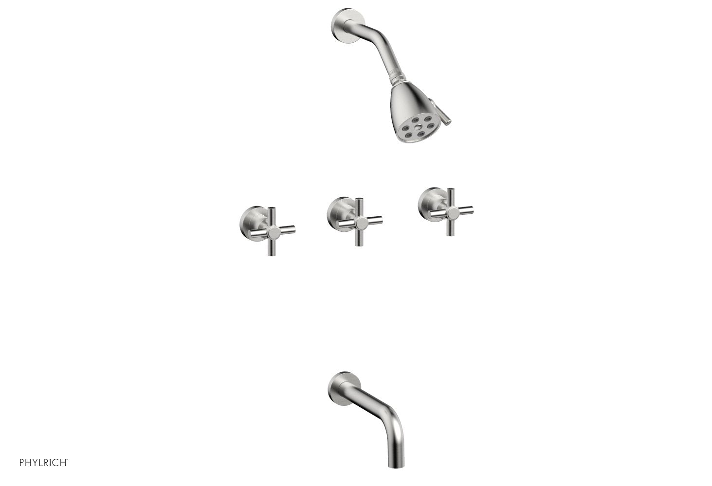 D2134 Basic Three Handle Tub and Shower Faucet Set - 7 1/2 Inch Spout with Tubular Cross Handles - Perfect for Bathroom Renovation and Home Upgrade