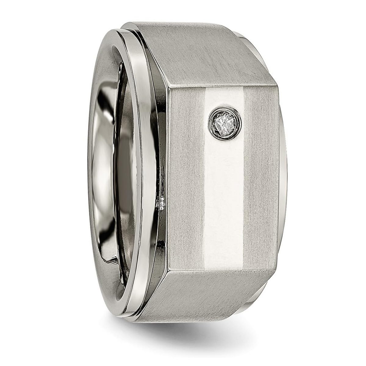 Engravable Titanium Diamond Ring for Women - Size 12.5, Polished & Satin Finish - Perfect for Weddings, Anniversaries & Special Occasions