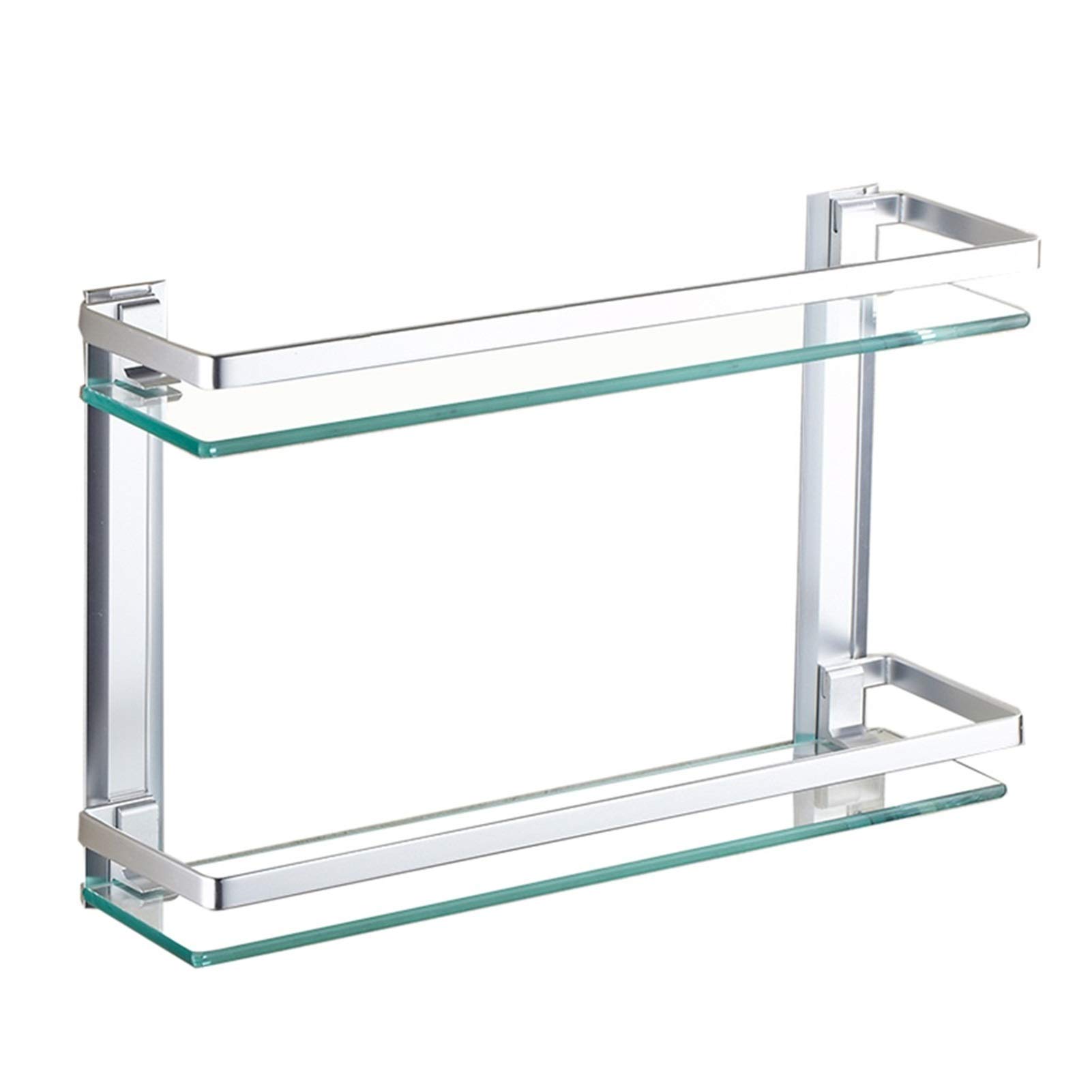 2-Tier Wall Mounted Tempered Glass Shower Shelf - 40cm Floating Organizer with Aluminum Frame for Bathroom Storage | Perfect for Shampoo, Soap & Towel Organization in Showers