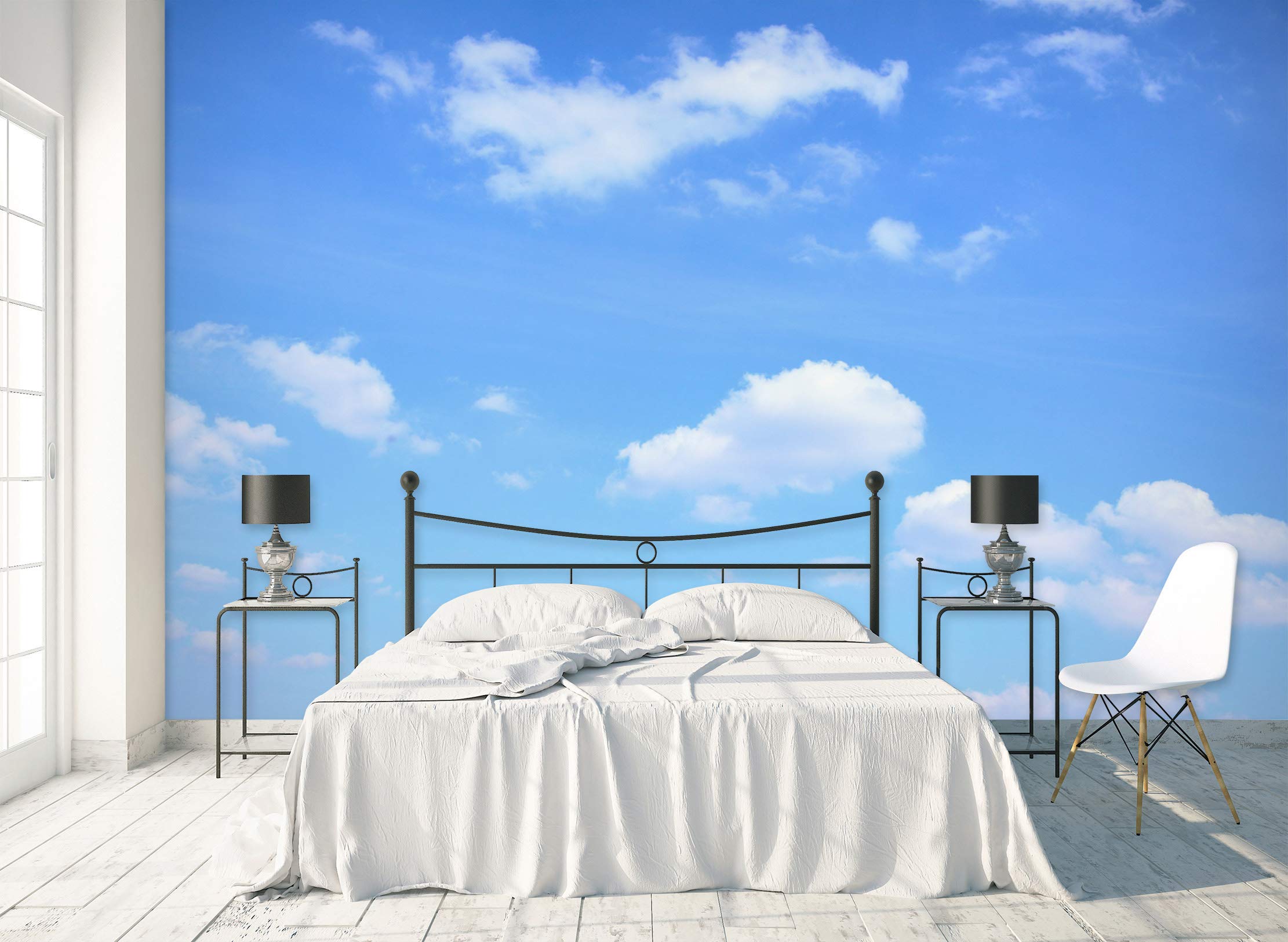 3D Sky White Clouds Wallpaper - Self-Adhesive Removable Vinyl Wall Mural (82
