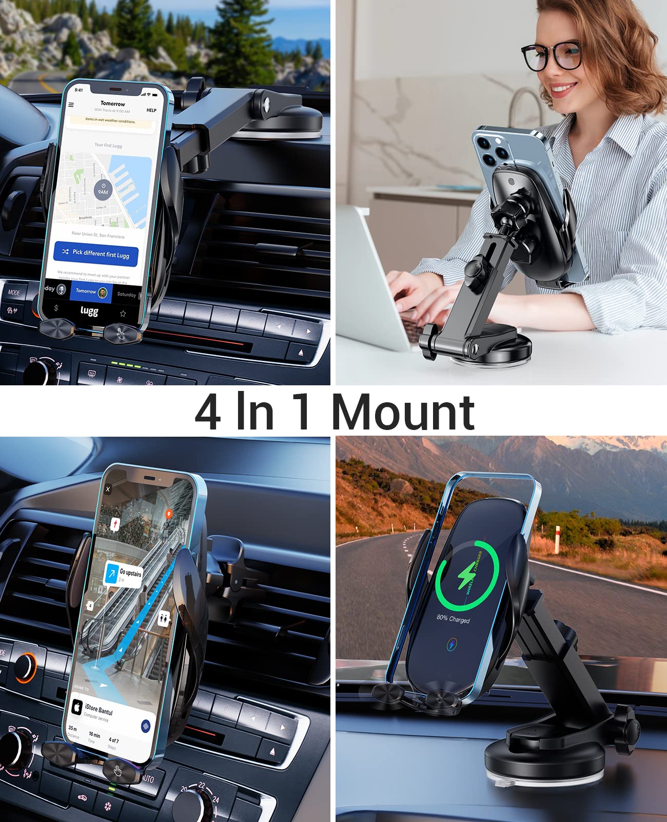 15W Fast Wireless Car Charger with Auto-Clamping - Compatible with iPhone 15/14/13/12/11 Pro Max/XS, Samsung Galaxy S23 Ultra/S22/S21/S20/S10+/S9+/Note 9 - Perfect for Road Trips & Commuting
