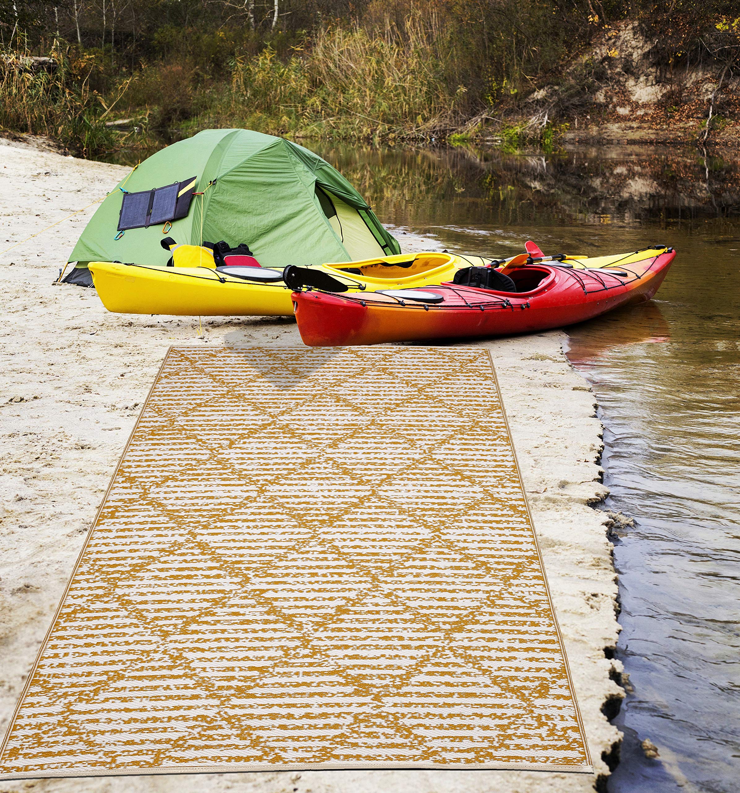 Premium Quick Dry Reversible Plastic Rug - Indoor/Outdoor Use for RV, Camping, Beach, Picnic, Patio & Poolside - 6x9 Feet - Durable & Waterproof for Easy Cleaning & Comfort