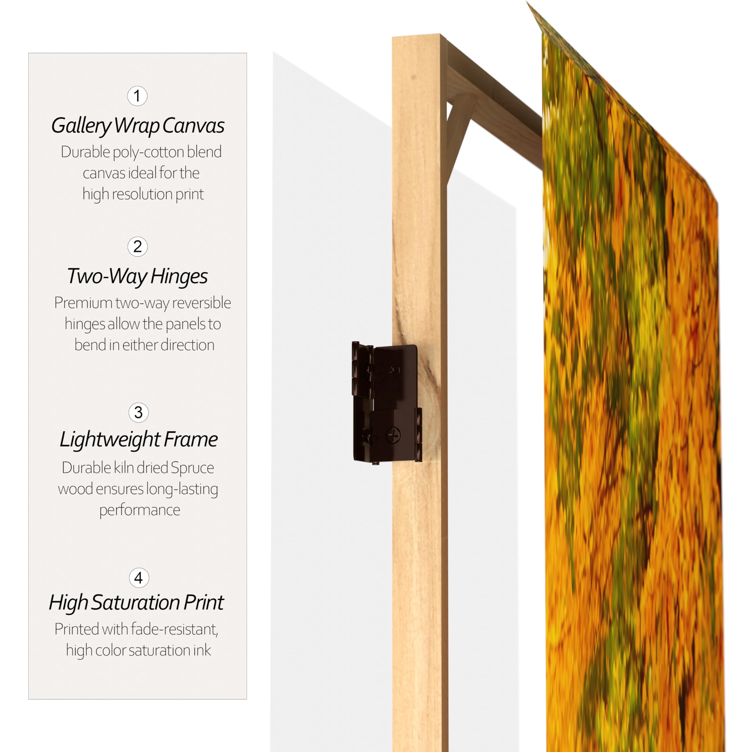 6 ft. Tall Double Sided Autumn Trees Room Divider - 71 Inch Height, 3 Panel Wide Folding Privacy Screen for Living Room, Bedroom, Office & Wedding Decor