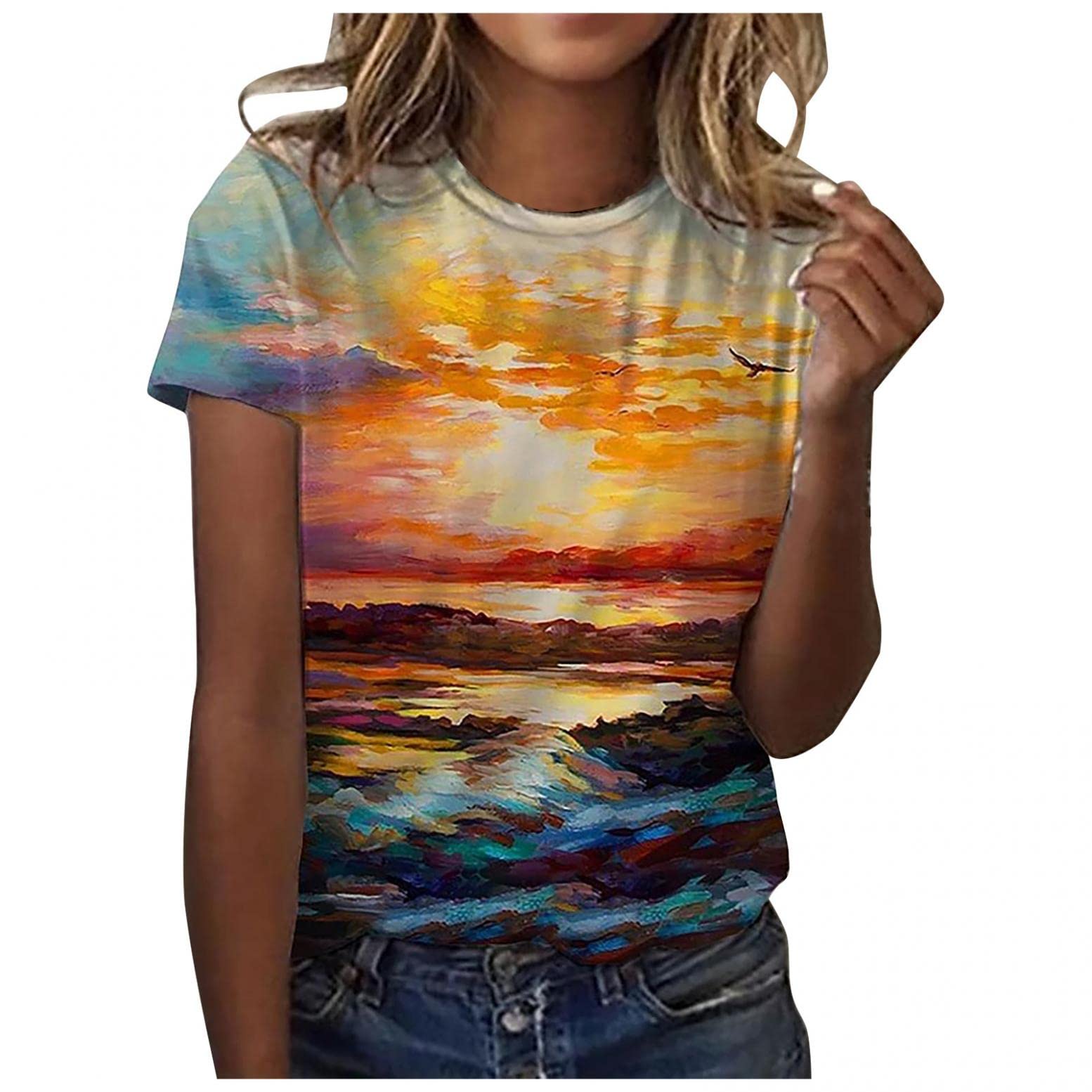 Plus Size Women's Cute Print Short Sleeve T-Shirt - Crew Neck Casual Loose Blouse Top for Summer Outfits & Everyday Wear