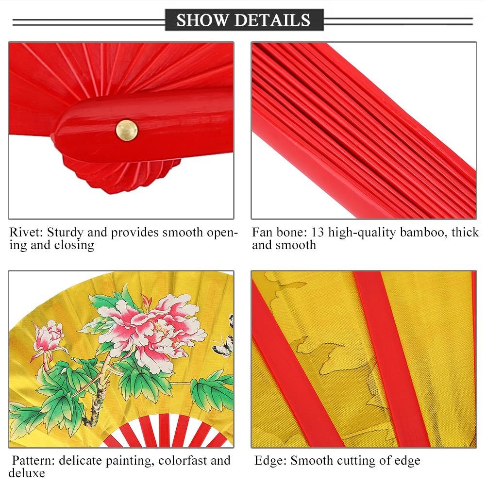 Tai Chi Fan - Handheld Silk Folding Fan for Martial Arts & Decoration | Right Hand Fan | Red | Perfect for Tai Chi Practice, Kung Fu Performances & Home Décor