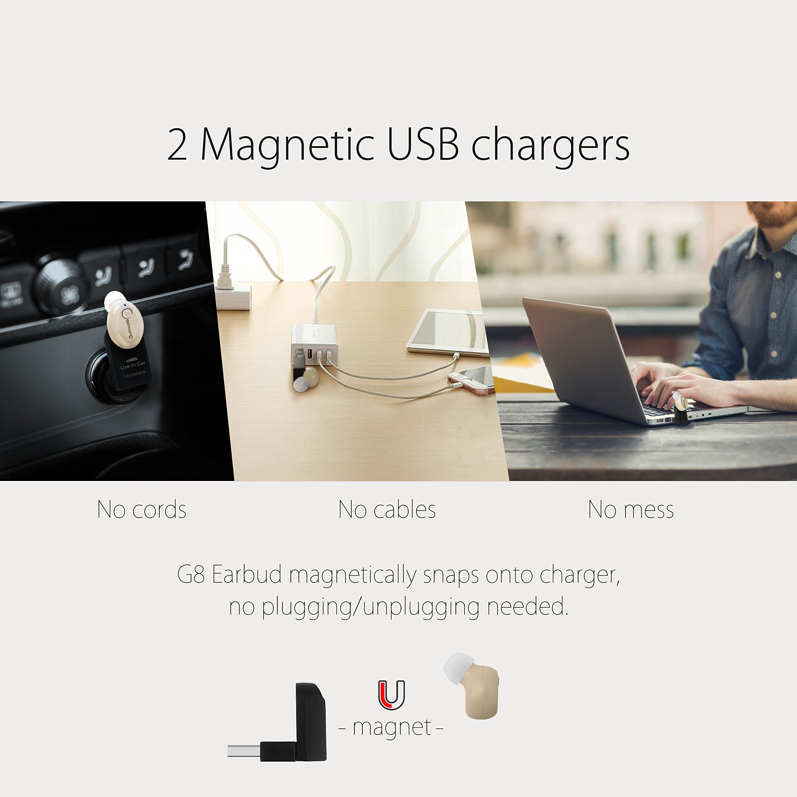 G8 Bluetooth Earpiece Wireless Mini Earbuds - 6 Hours Playtime, Magnetic USB Charging, Tiny Invisible Headphones with Mic for Samsung Galaxy (Khaki) - Perfect for Driving, Workouts & Hands-Free Calls