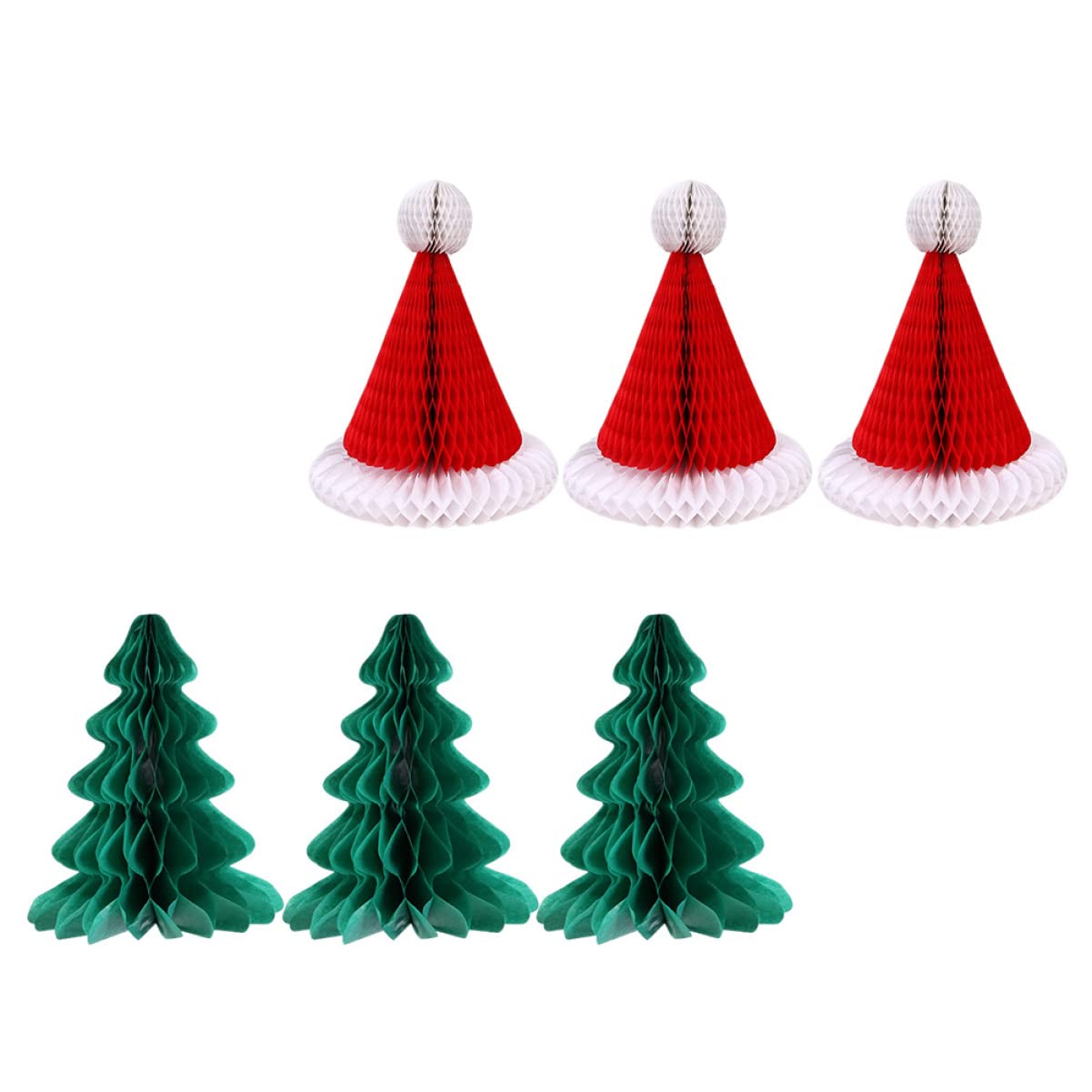 12 Pcs Christmas Honeycomb Tissue Paper Ornaments - Santa Hats & Tree Decorations for Holiday Party, Home, Office & Gift Wrapping | Festive DIY Xmas Craft Supplies