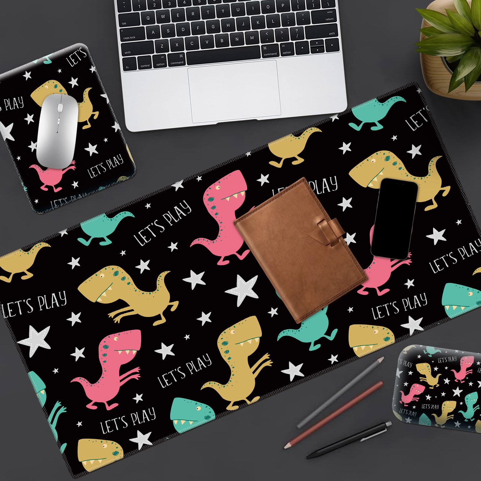 Non-Slip Dinosaur Mouse Pad Set with Wrist Support - Keyboard Pad & Small Mouse Mat for Laptop, Wireless Mouse, Home Office & Travel Use - Cute Dinosaur Design for Comfortable Computer Workstation
