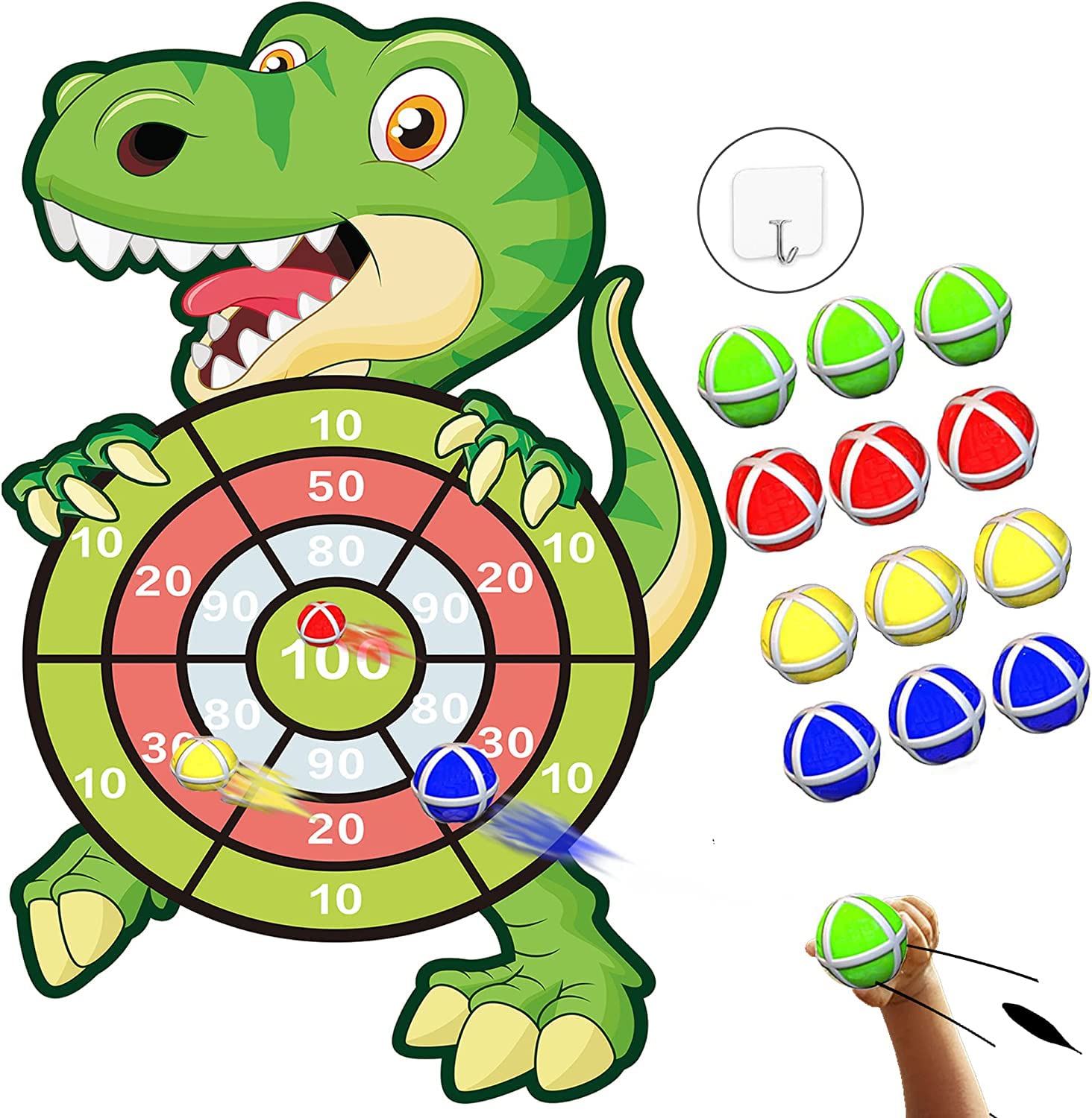 30 Inch Large Dart Board for Kids - Dinosaur Themed Outdoor & Indoor Play Toys with 12 Sticky Balls | Fun Party Games for Boys & Girls Ages 3-12 | Perfect Birthday Gift for 4-12 Year Olds | Great for Backyard, Birthday Parties & Family Game Nights