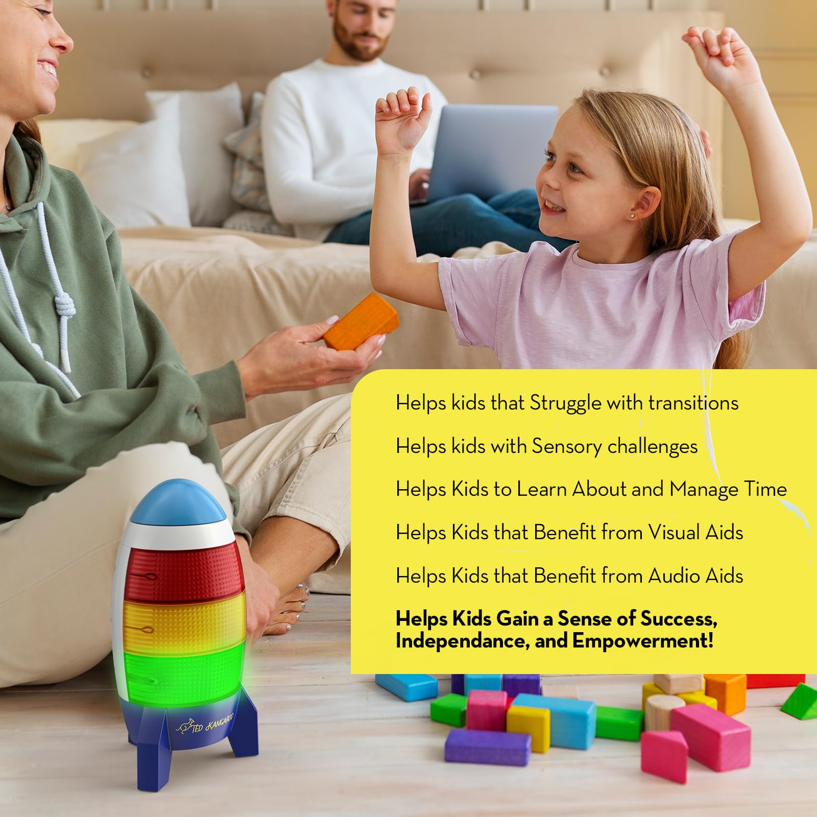 Blast Off Visual Timer for Kids - 0-24 Hour Countdown Clock with Audio Rocket, Memory Function & Color Lights (Red/Yellow/Green) | Battery Operated, Easy Setup | Perfect for Classroom, Homeschooling & Time Management Activities