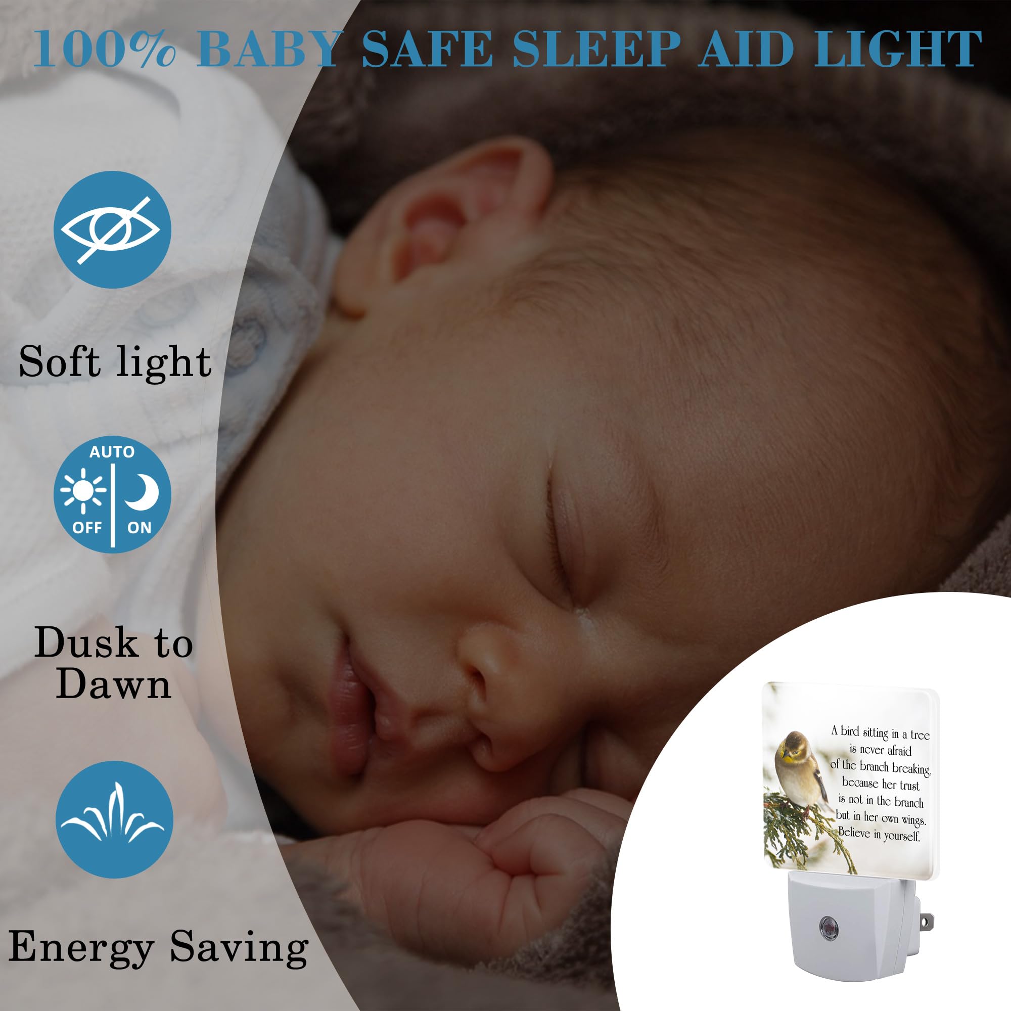 **Inspirational Quote LED Night Light Plug in Wall - Dusk to Dawn Sensor for Kids, Girls, Boys, Women - Perfect for Bedroom, Hallway, Kitchen, Bathroom, Nursery & Stairs - Create a Cozy & Motivational Ambiance**