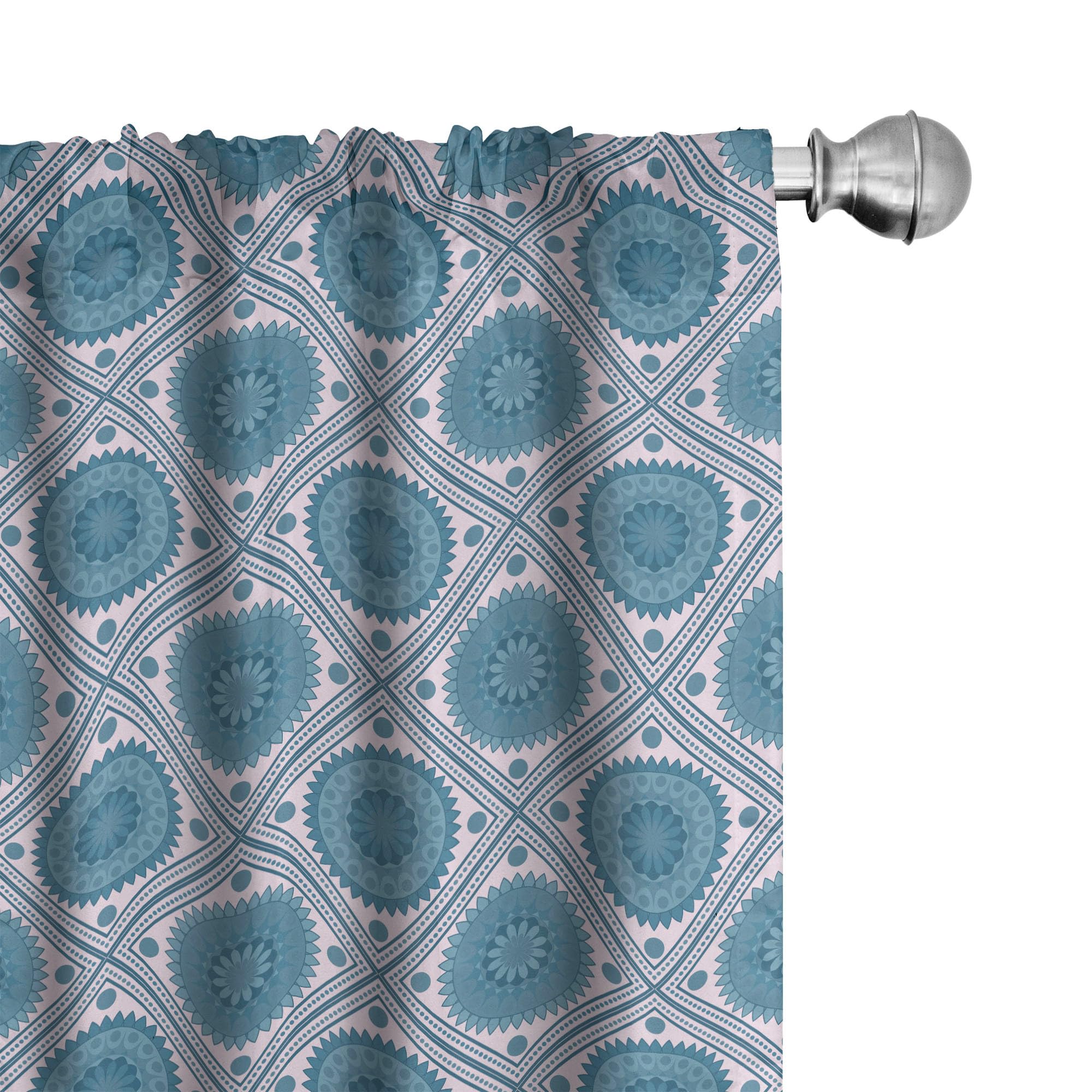 Ambesonne Blue Mandala Window Curtains - Geometric Rhombus Checkered Bohemian Style with Floral Motifs & Dots - Lightweight Blackout Drapes 2-Panel Set (28