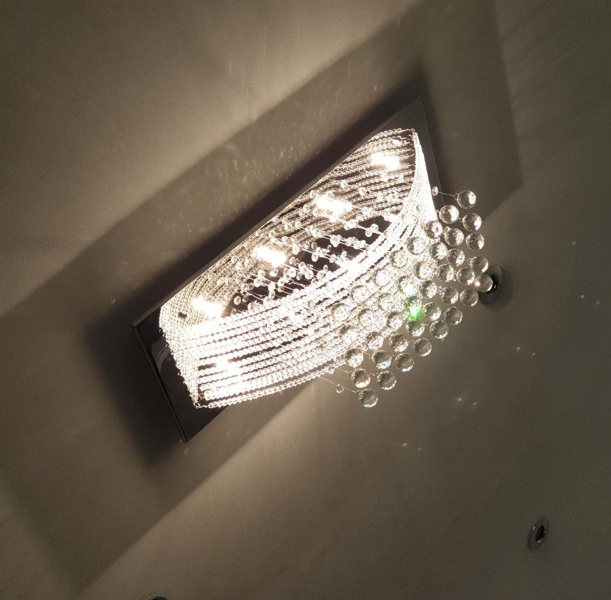 Modern Crystal Chandelier Lights - A1A9 Bridge Wave Droplet K9 Crystal LED Ceiling Light Fixture, Rectangle Flush Mount Pendant Lighting for Dining Room, Living Room, Bedroom (70x25x29cm) - Elegant Home Decor for Weddings, Restaurants & Luxury Spaces