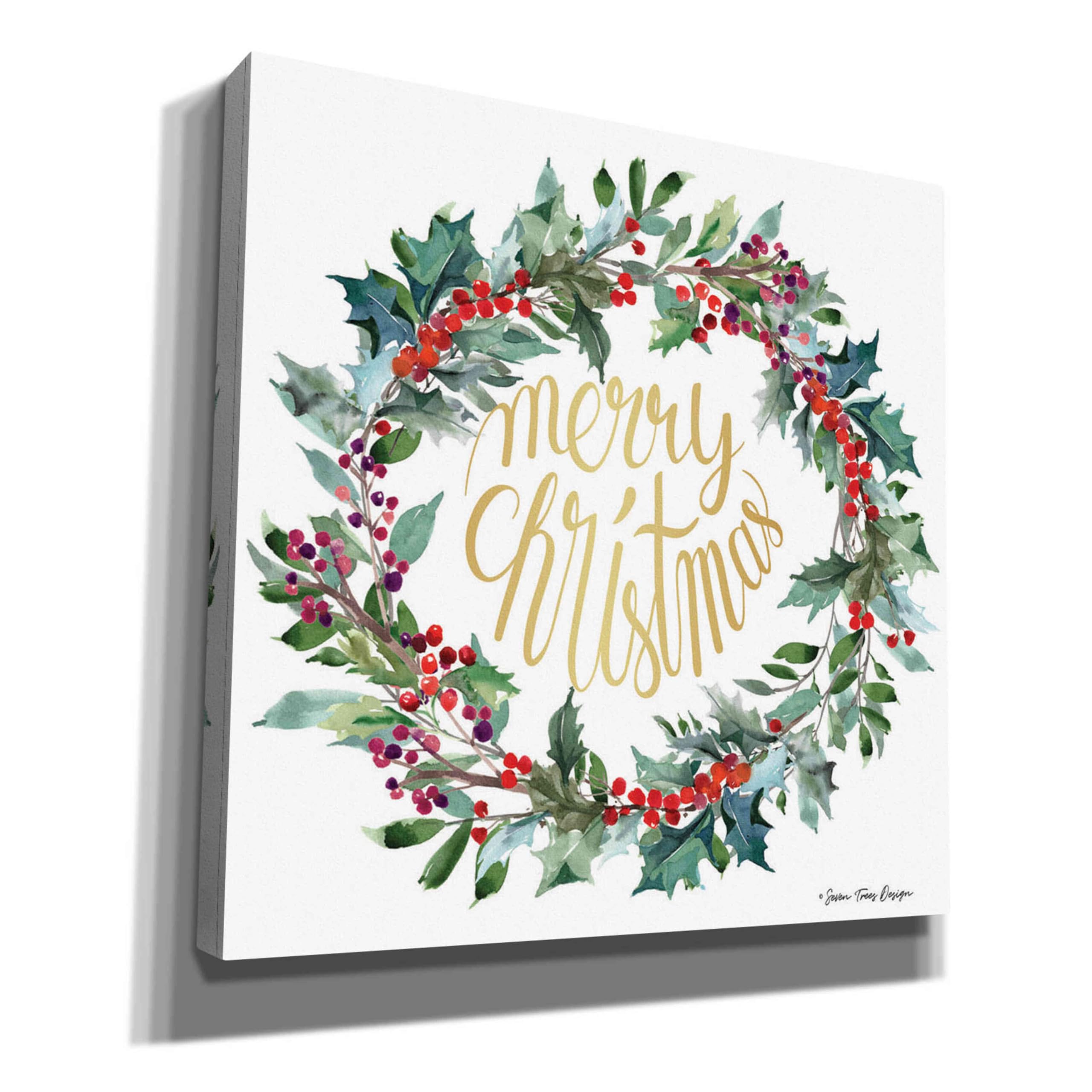 Epic Graffiti 'Merry Christmas Holly Wreath' Canvas Wall Art - 18x18 Inches Holiday Decor by Seven Trees Design - Perfect for Living Room, Bedroom & Christmas Home Decoration