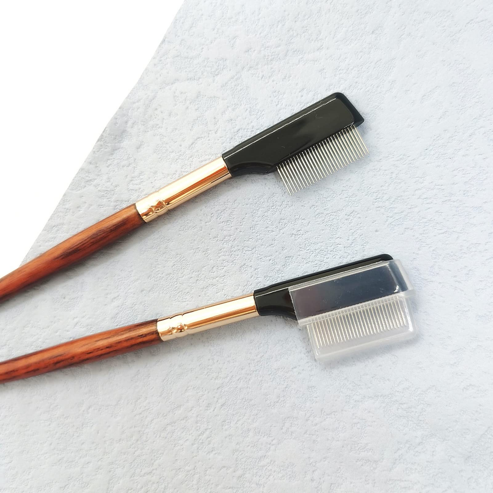 Professional Wooden Handle Eyelash & Eyebrow Brush with Steel Comb & Lid - Portable Makeup Tool for Perfect Lash Extensions & Brow Grooming - Ideal for Salon, Home Use & Travel Makeup Kit