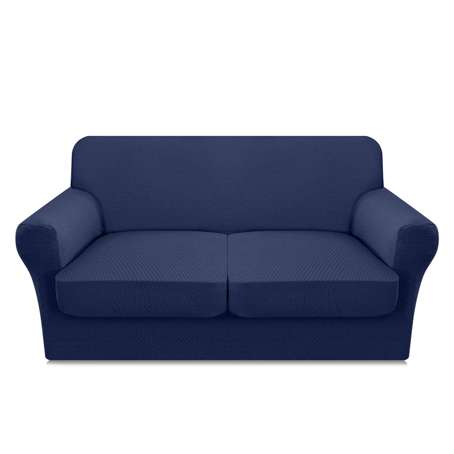 FAHUA 3-Piece Stretch Sofa Cover Set - Premium Thick Pet-Proof Slipcover with Individual Cushion Covers for 2-Seater Couches, Soft & Machine Washable (Medium, Navy Blue) - Perfect for Living Rooms, Apartments & Pet-Friendly Homes