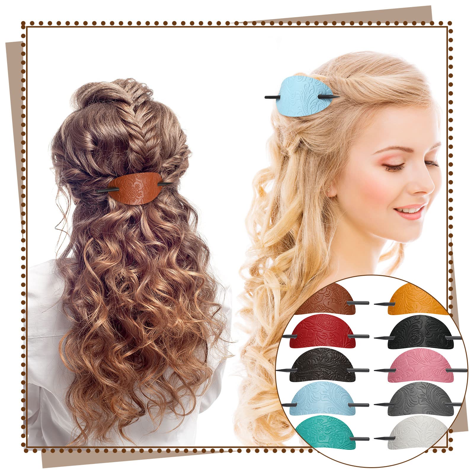 Faux Leather Hair Clips Set - 10pcs Women's Hair Accessories for Ponytail & Styling