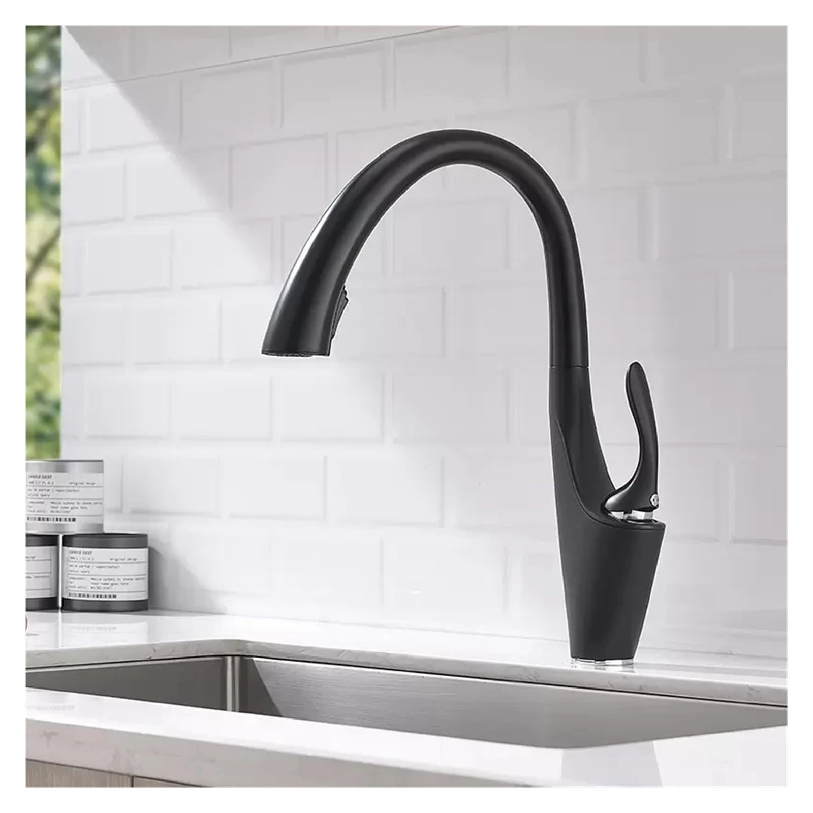 BLPOTA Black Deck Mount Kitchen Sink Faucet with Spray Nozzle - Hot & Cold Water Mixer Tap, 38