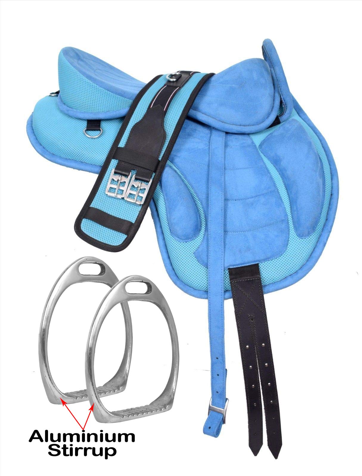 Premium Synthetic Treeless English Horse Saddle for Adults & Ponies - FreeMax Design with Matching Girth & Leather Straps - Size 10