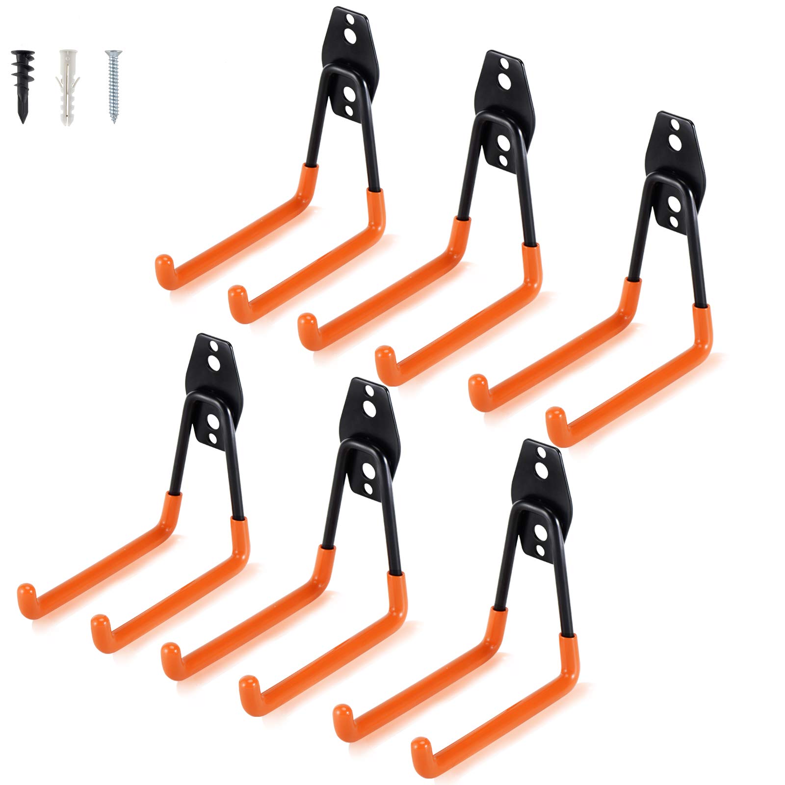 Heavy Duty Steel Garage Storage Hooks - 6 Pack Medium U Hooks for Ladder, Chairs & Tools | Wall Mount Utility Hangers | Durable Garage Organization Solution | Perfect for Garage, Workshop & Shed Storage