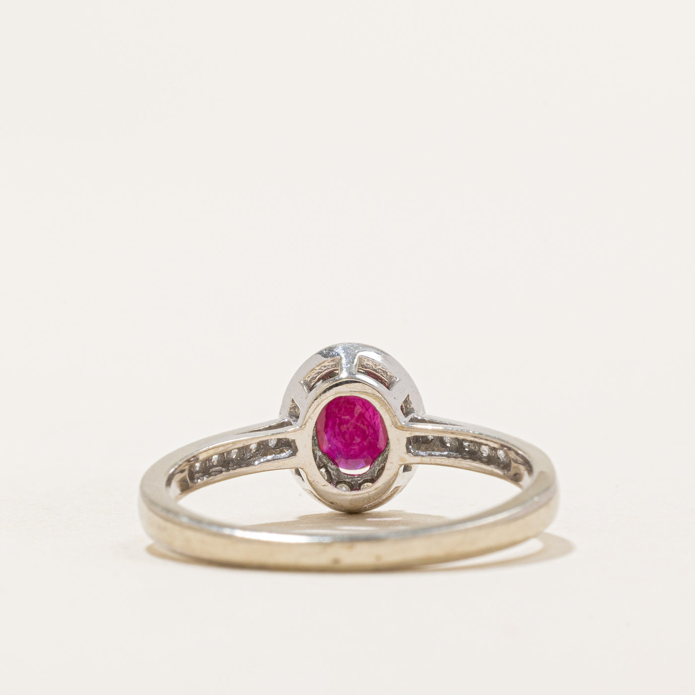 Oval Cut Ruby & Diamond Halo Engagement Ring 0.22ct Center Stone 0.06ctw Side Stones Size 6 - Perfect for Wedding, Proposal & Anniversary Gifts