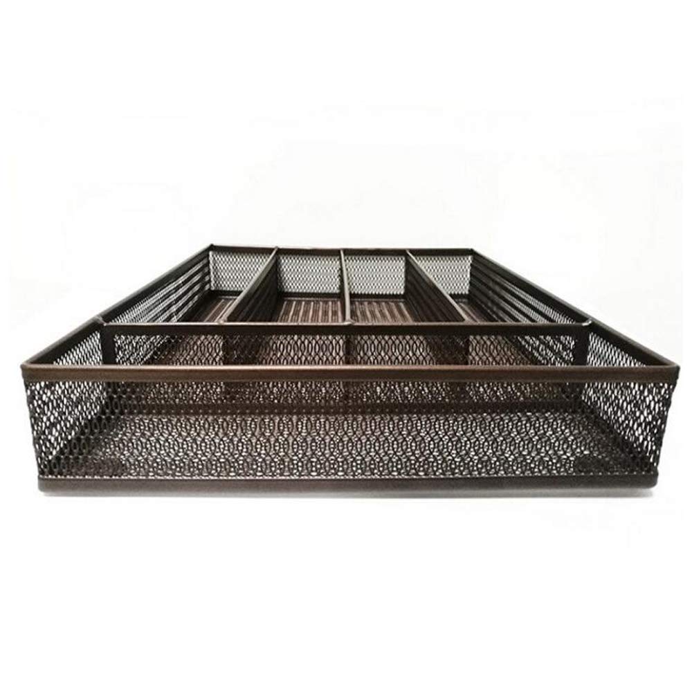 Stainless Steel Silverware Organizer Tray - 5 Compartment Kitchen Drawer Organizer for Forks, Spoons & Knives - Durable Flatware Holder for Utensil Storage - Perfect for Kitchen Organization & Dining Room Storage (Brown)