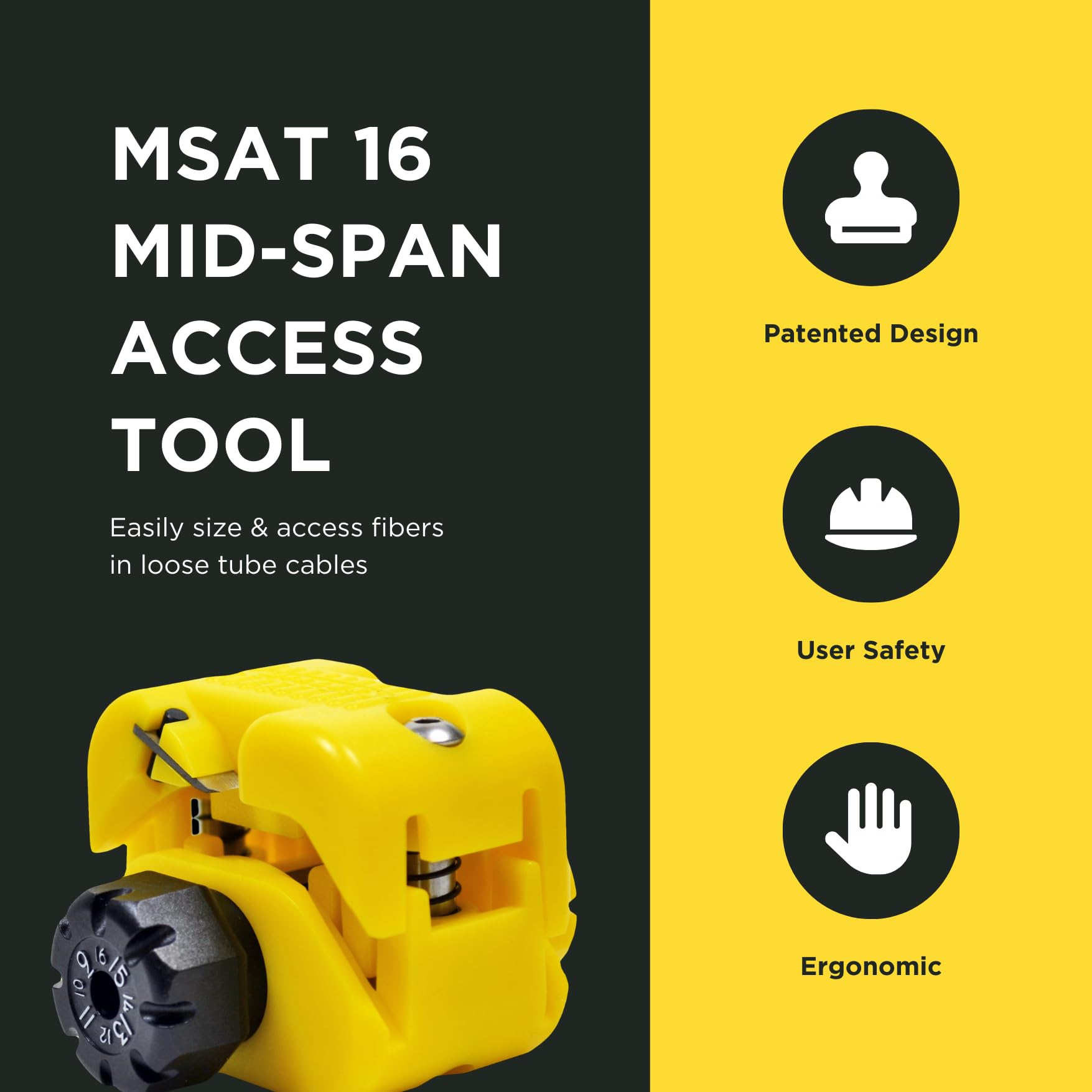 Miller MSAT 16 Midspan Fiber Access Tool with Pouch - Professional Cable Stripper for Technicians & Electricians - Lightweight 3.2-Oz Wire Stripping Tool - Ideal for Fiber Optic Installation & Network Maintenance