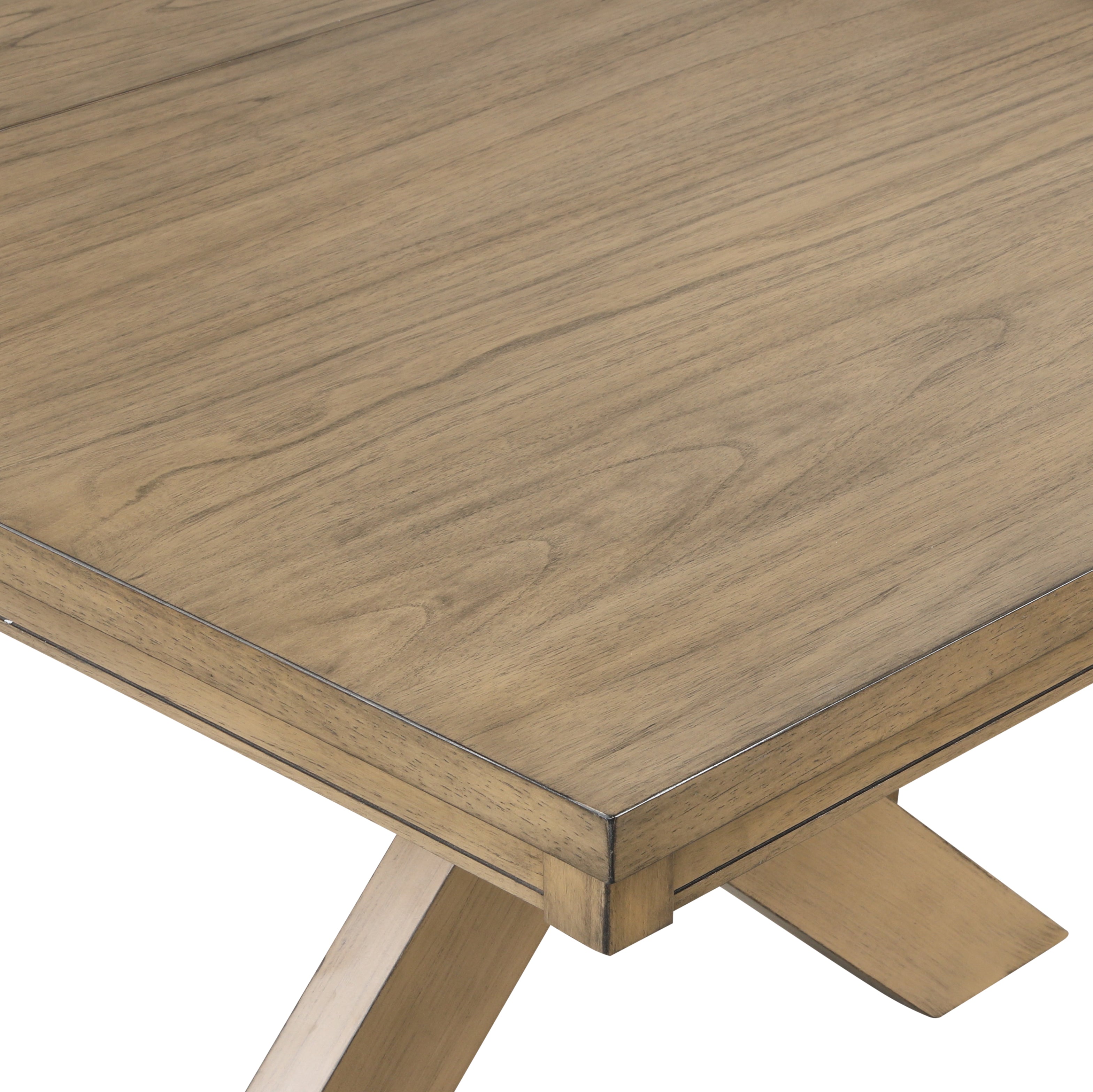 Raven Wood Trestle Extendable Dining Table with Leaf - Glazed Pine Brown Finish - Farmhouse Style Expandable Table for Dining Room, Kitchen, and Entertaining