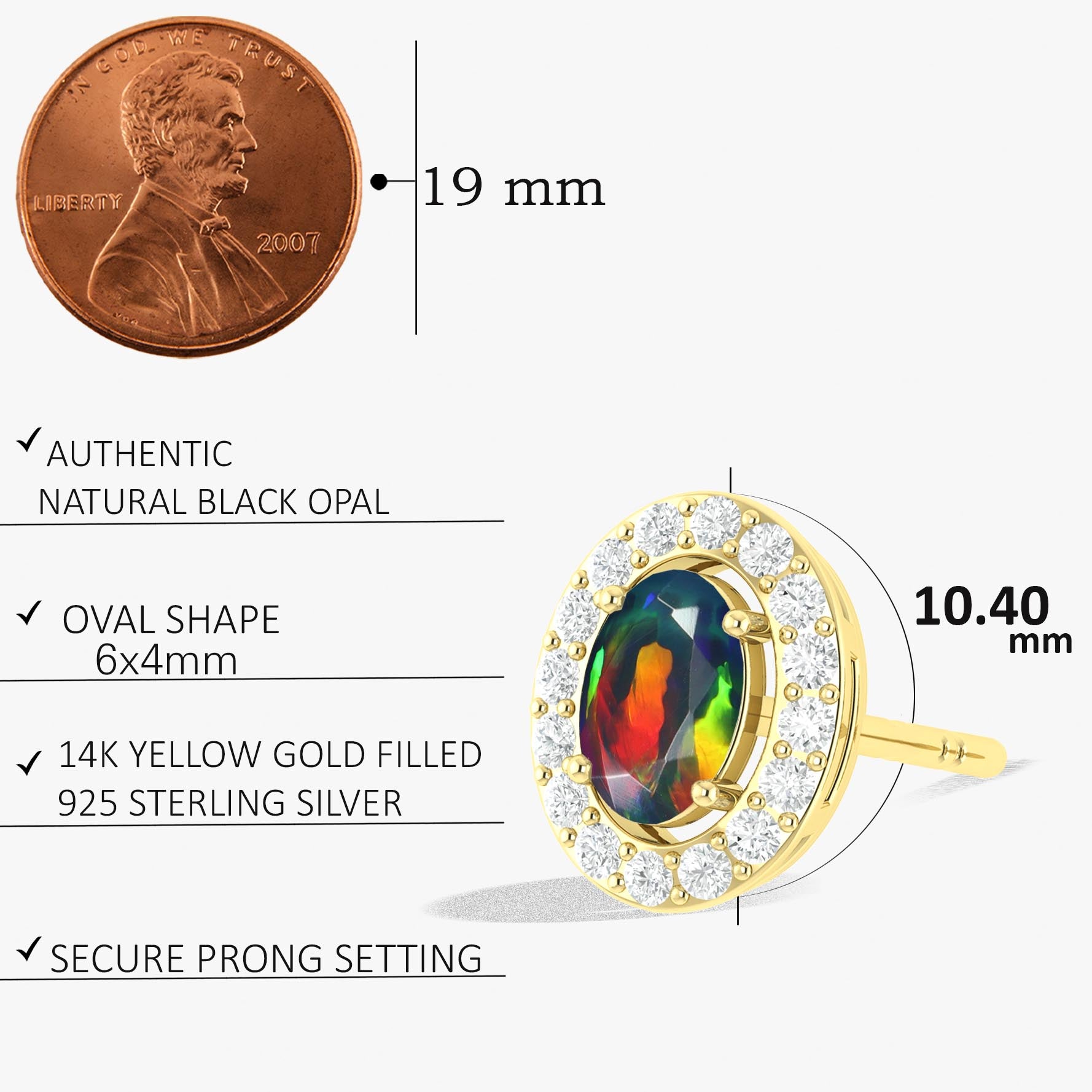 Black Opal Gemstone Oval Stud Earrings for Women – Elegant & Durable Jewelry for Everyday Wear, Parties & Special Occasions