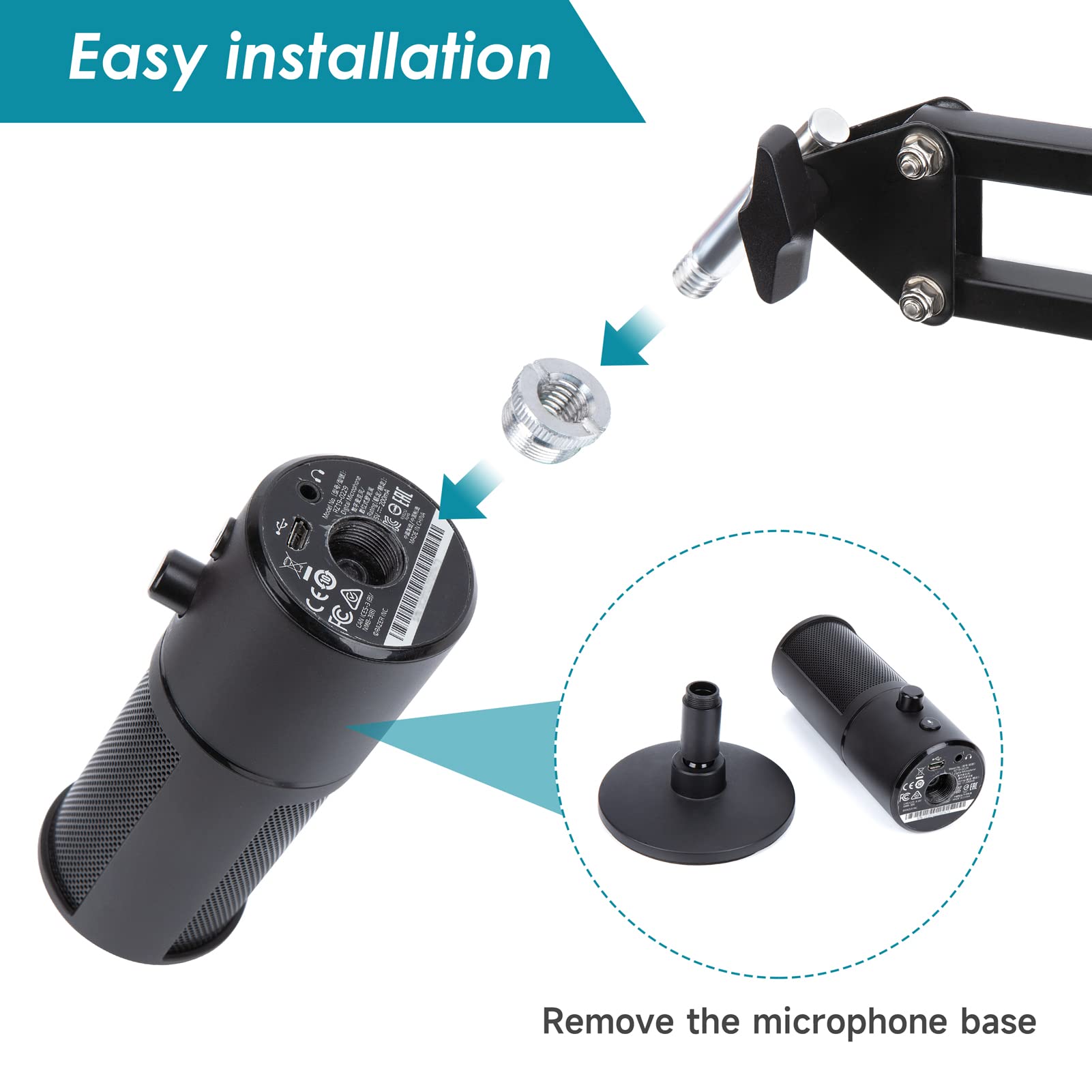 Razer Seiren X Wall Mount Boom Arm - Adjustable Microphone Holder for Razer Seiren X Mic, Vertical Surface Mount with 360° Swivel - Space Saving Studio & Gaming Setup for Streamers & Podcasters