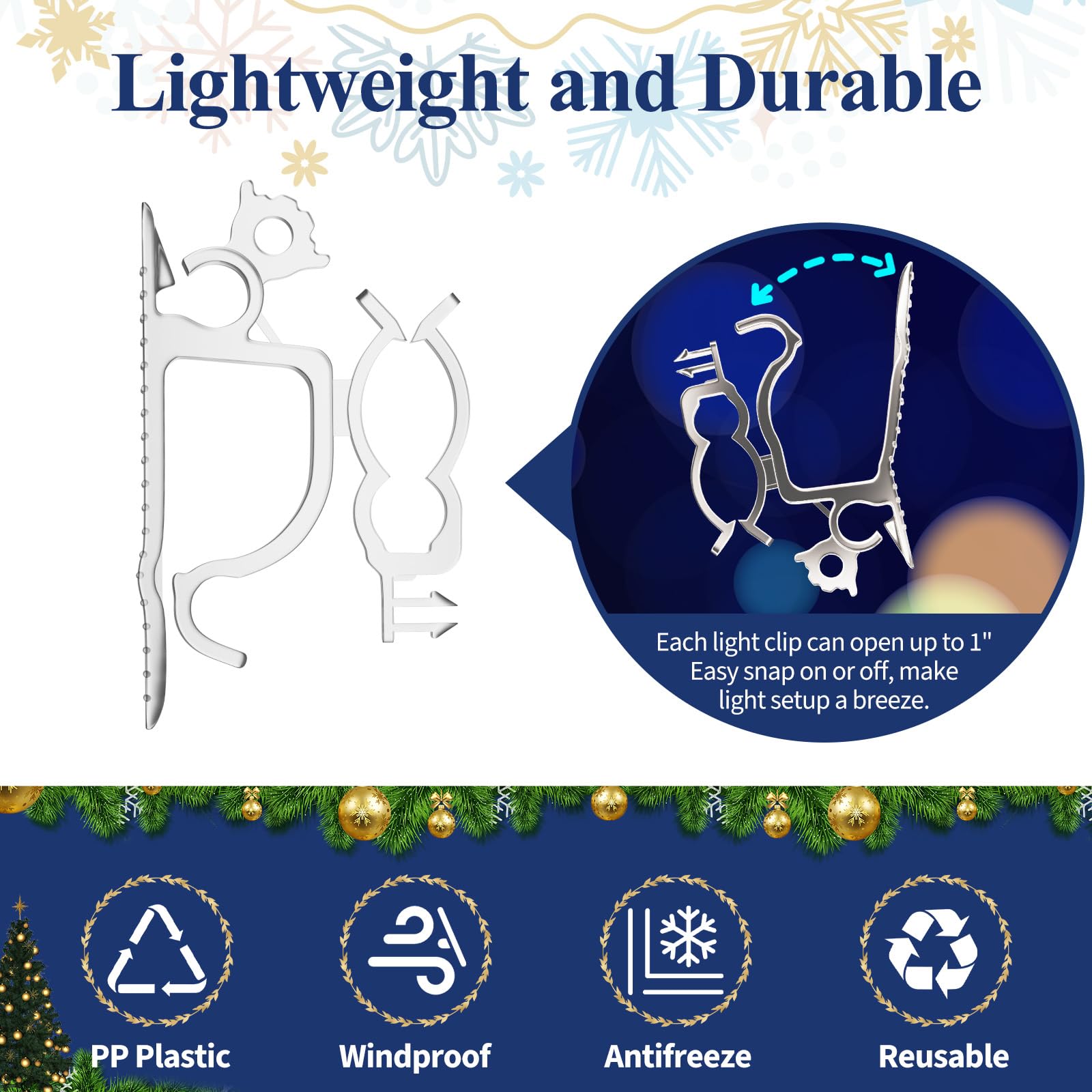 200-Pack Christmas Light Clips for Outdoor Holiday Decorations - Shingle & Gutter Mounting Clips for Mini, C6, C7, C9, Rope & Icicle Lights - No Tools Needed - Perfect for Roof, Fence & Window Decorations