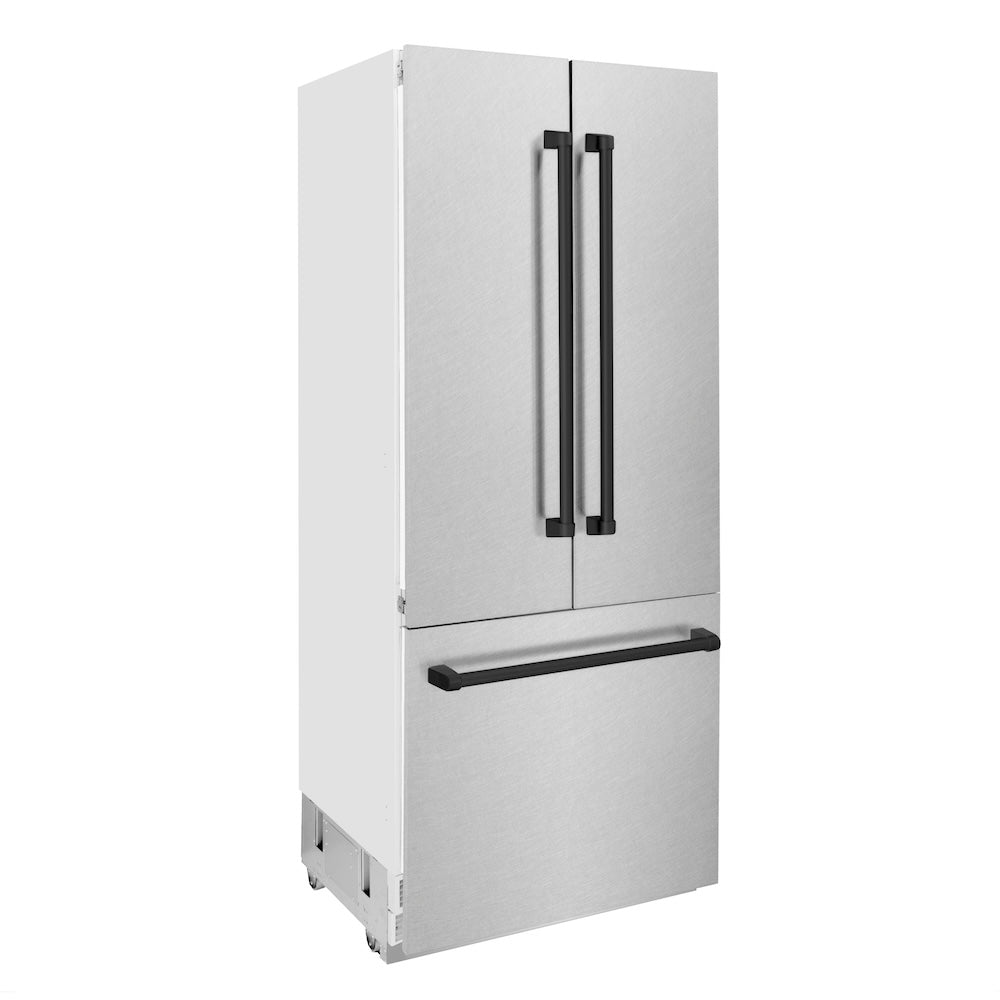 ZLINE Autograph Edition 36 Inch French Door Built-In Refrigerator with Bottom Freezer - 19.6 cu.ft Capacity, Water Dispenser & Ice Maker - Satin Stainless Steel with Matte Black Accents (RBIVZ SN 36 MB) - Perfect for Modern Kitchens and Open-Concept Homes