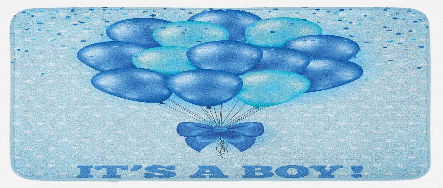 Ambesonne Non-Slip Plush Kitchen Rug - Sky Blue Balloon & Polka Dot Celebration Design, 47