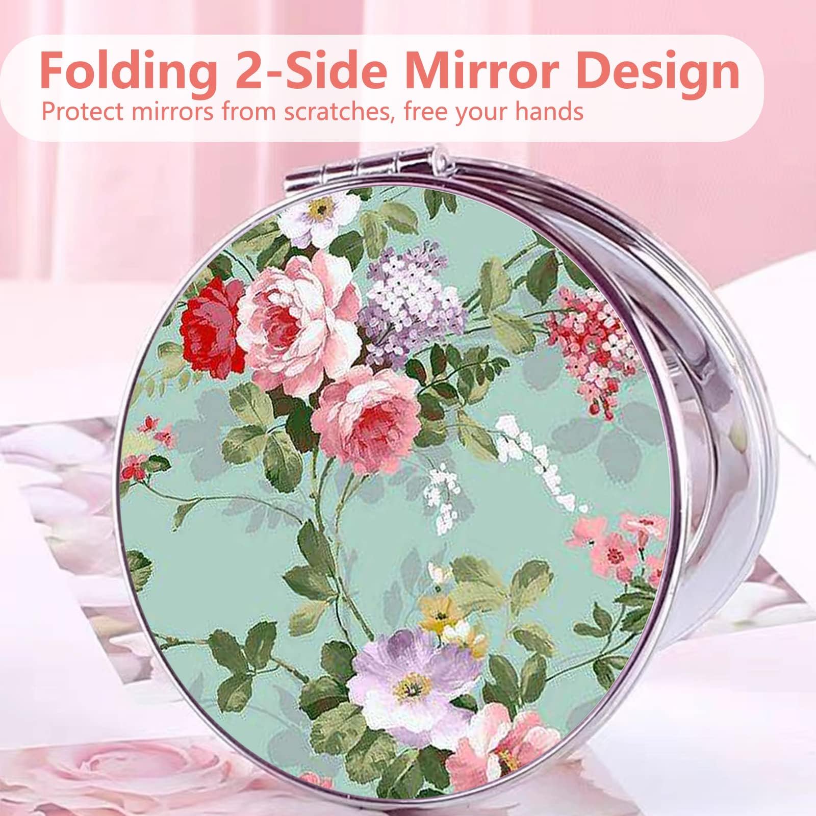 FEELHIGH Compact Pocket Mirror - Small Travel Makeup Mirror with Double-Sided Design for Purse, Handbag & On-the-Go Touch Ups | Portable Folding Mirror for Women, Girls & Travel Essentials