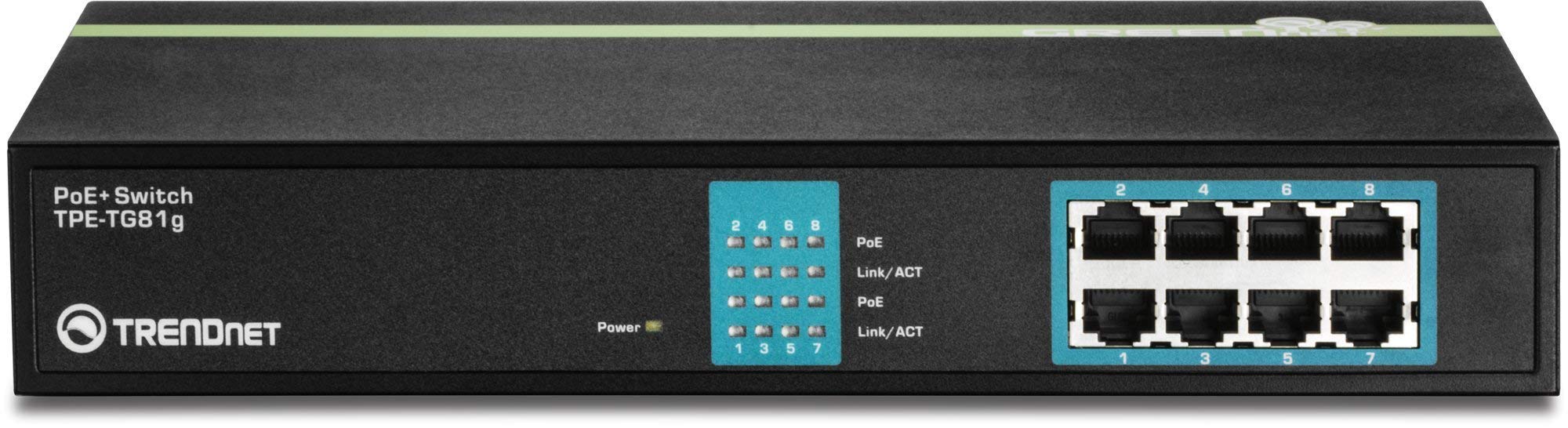 TRENDnet 8-Port Gigabit GREENnet PoE+ Switch | 8 x 10/100/1000 Mbps PoE+ Ports | 30W per Port | 110W Total Power | Rack Mountable Metal Network Switch | Ideal for Office, Home & Small Business Networks | TPE-TG81g (Renewed)